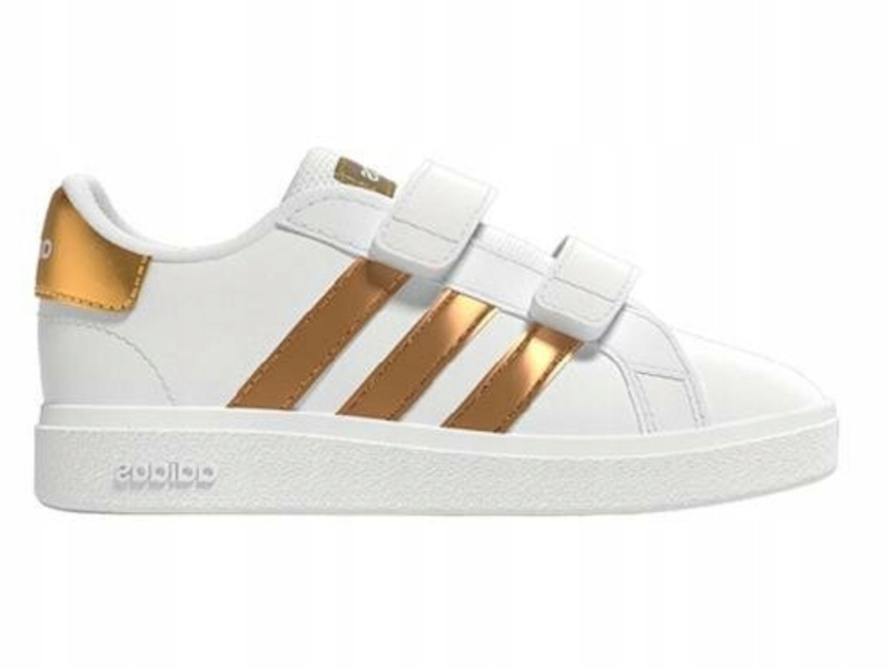 Buty dziewczęce Adidas Grand Court GY2576 rzepy biało złote eko skóra 23