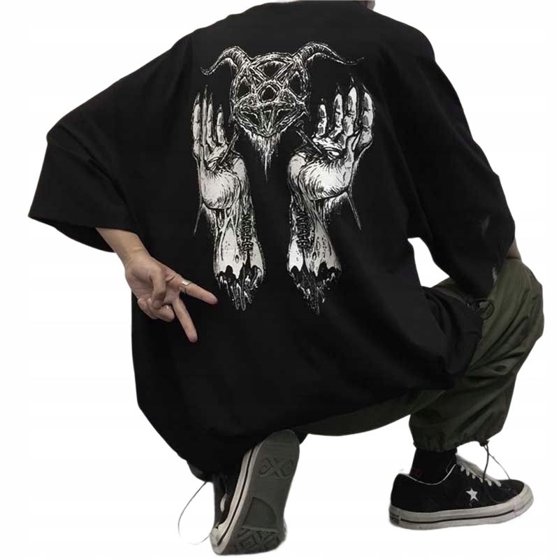 Tričko Oversize Devil a Pentagram – streetwear v temném stylu – XL