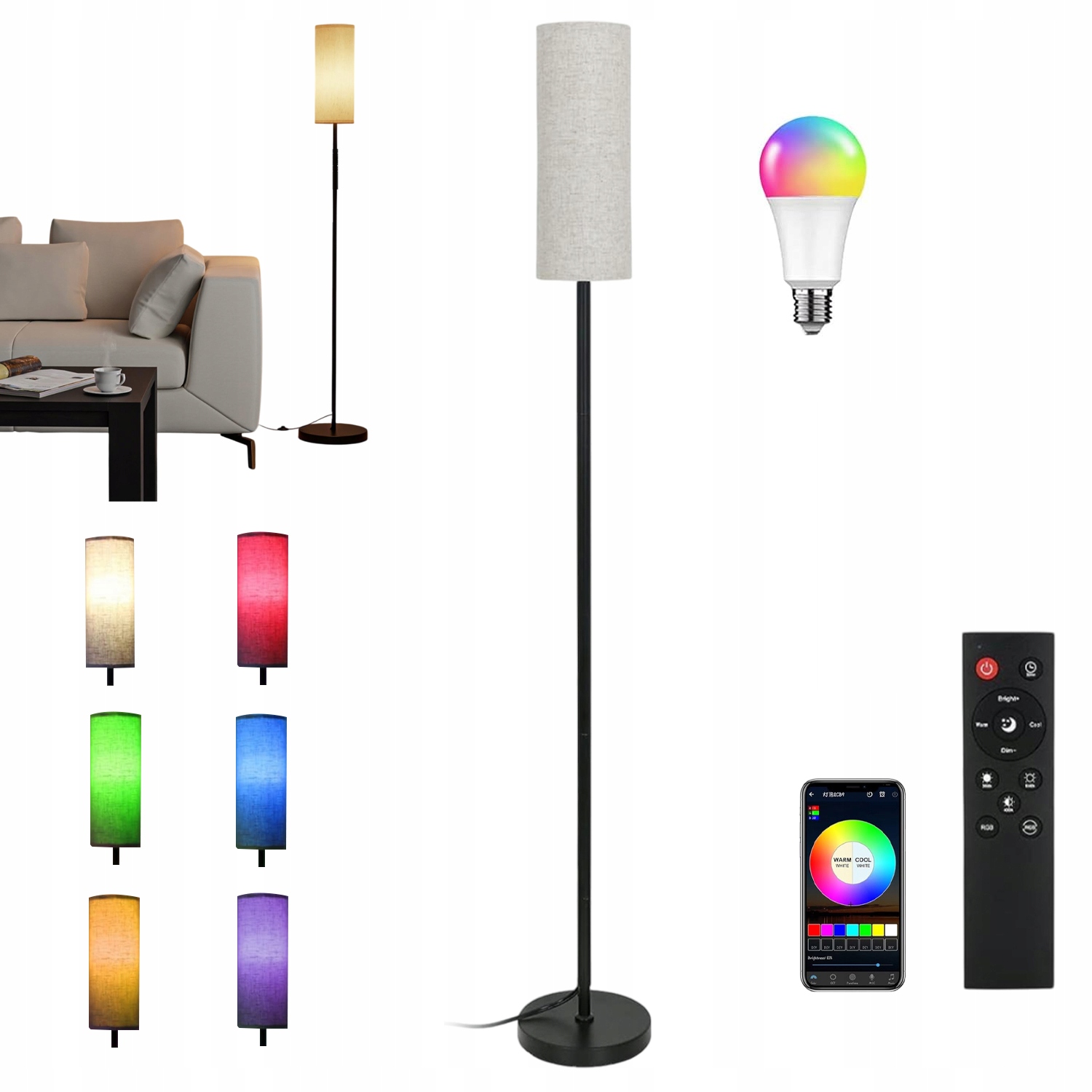 Stojací Lampa Rgb Pro Čtení E27, Nastavitelná, 173 CM