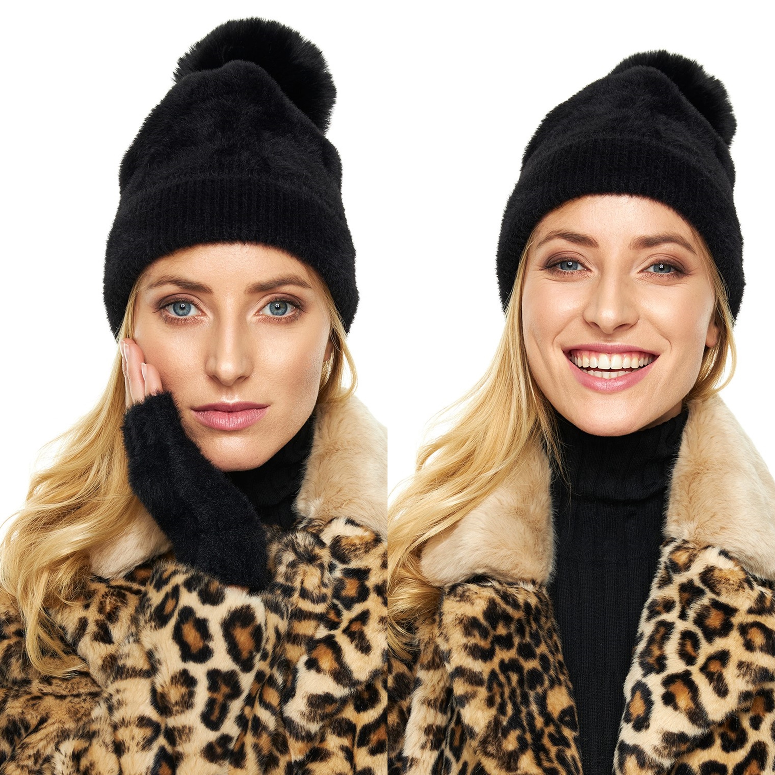 

Czarna Czapka Zimowa duży puszysty pompon alpaka