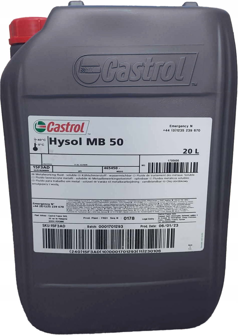 CASTROL HYSOL MB 50 20L ŁÓDŹ
