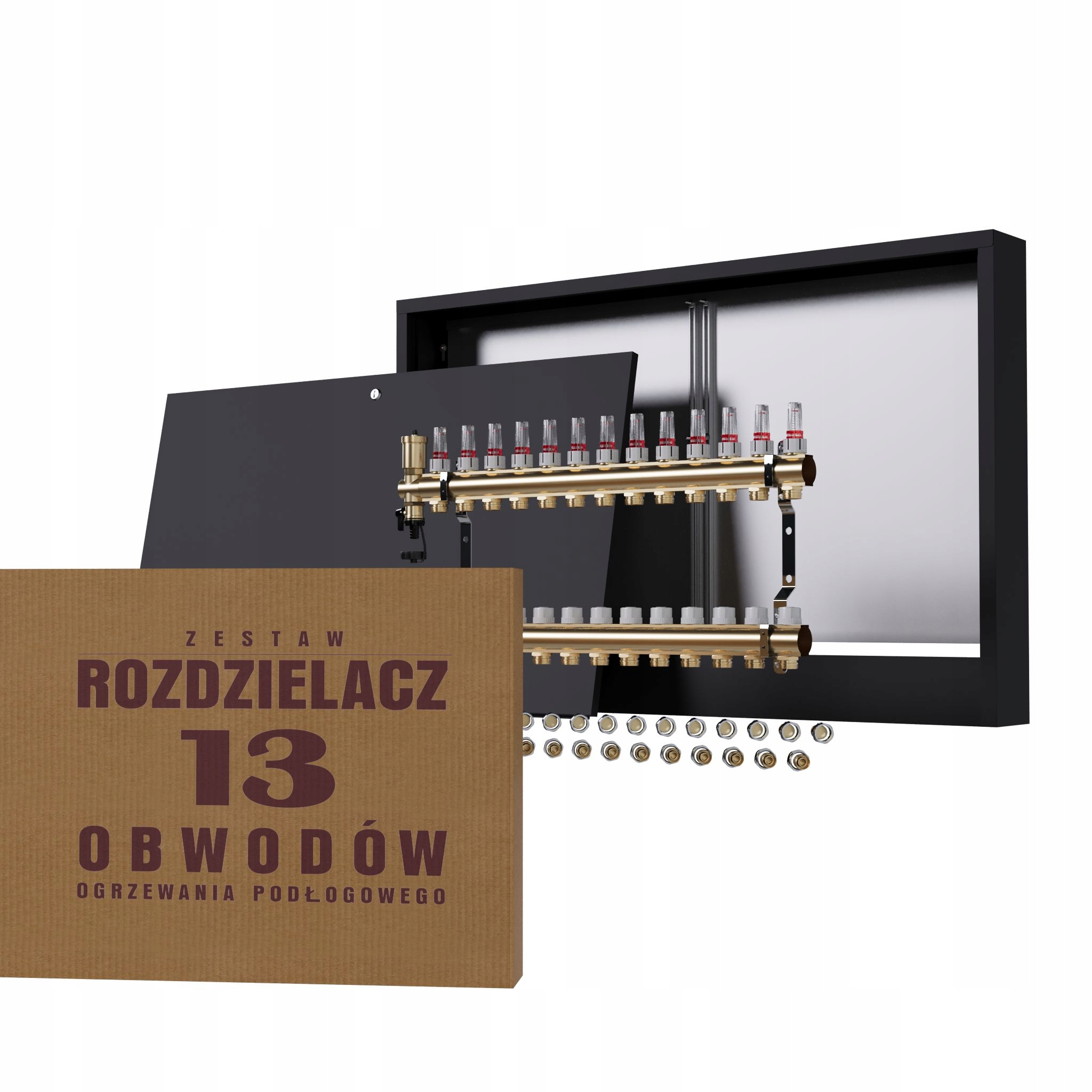 Rozdělovač pro podlahové vytápění 13 nástěnný box černý Pex