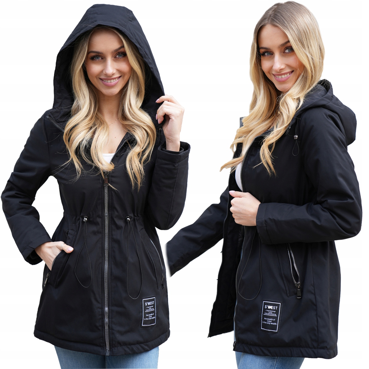 Modna Przejściowa Wyszczuplająca Parka Wiosenna Kurtka Z Kapturem XXL