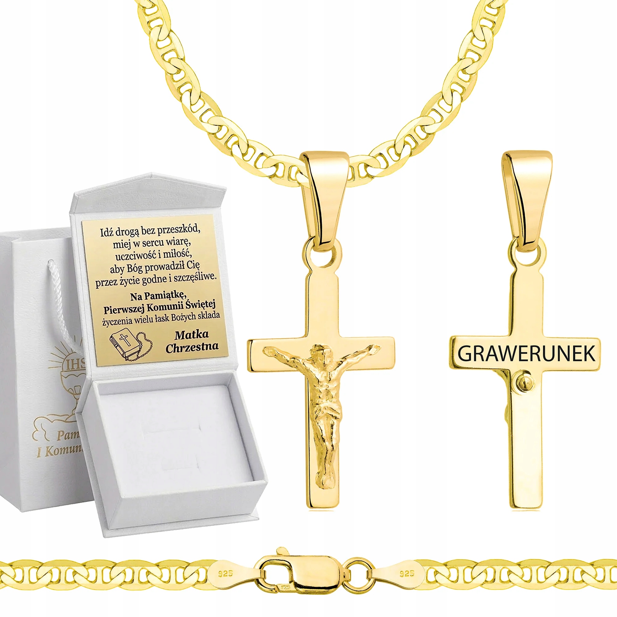 Zlatý Řetízek Na Přijímání S Křížkem Vazba Gucci Gravírování Pozlacený 55 cm