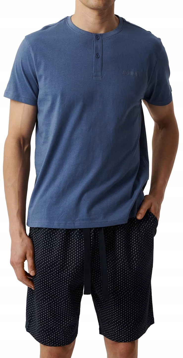 Pánské Pyžamo Atlantic NMP386 Krátký Rukáv Rozepínací Kraťasy Na Léto XXL