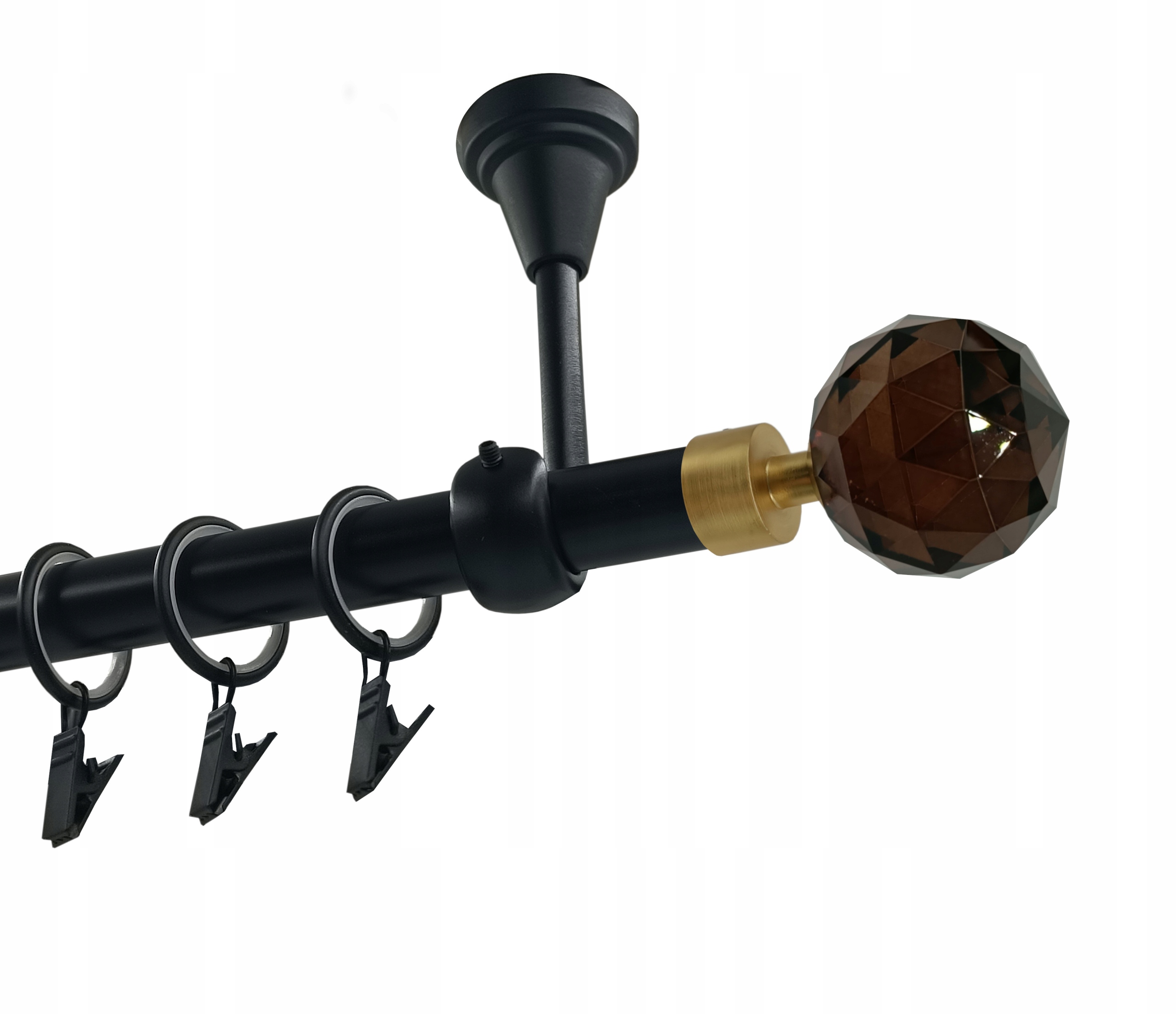 Jednoduchá garnýž Kovový Strop 19 mm Černý Mat 360 cm Crystal Brown Gold