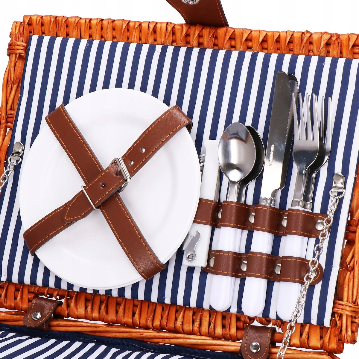 KOSZ PIKNIKOWY TERMICZNY WIKLINOWY + WYPOSAŻENIE SZTUĆCE TALERZE KOSZYK Wysokość 20 cm