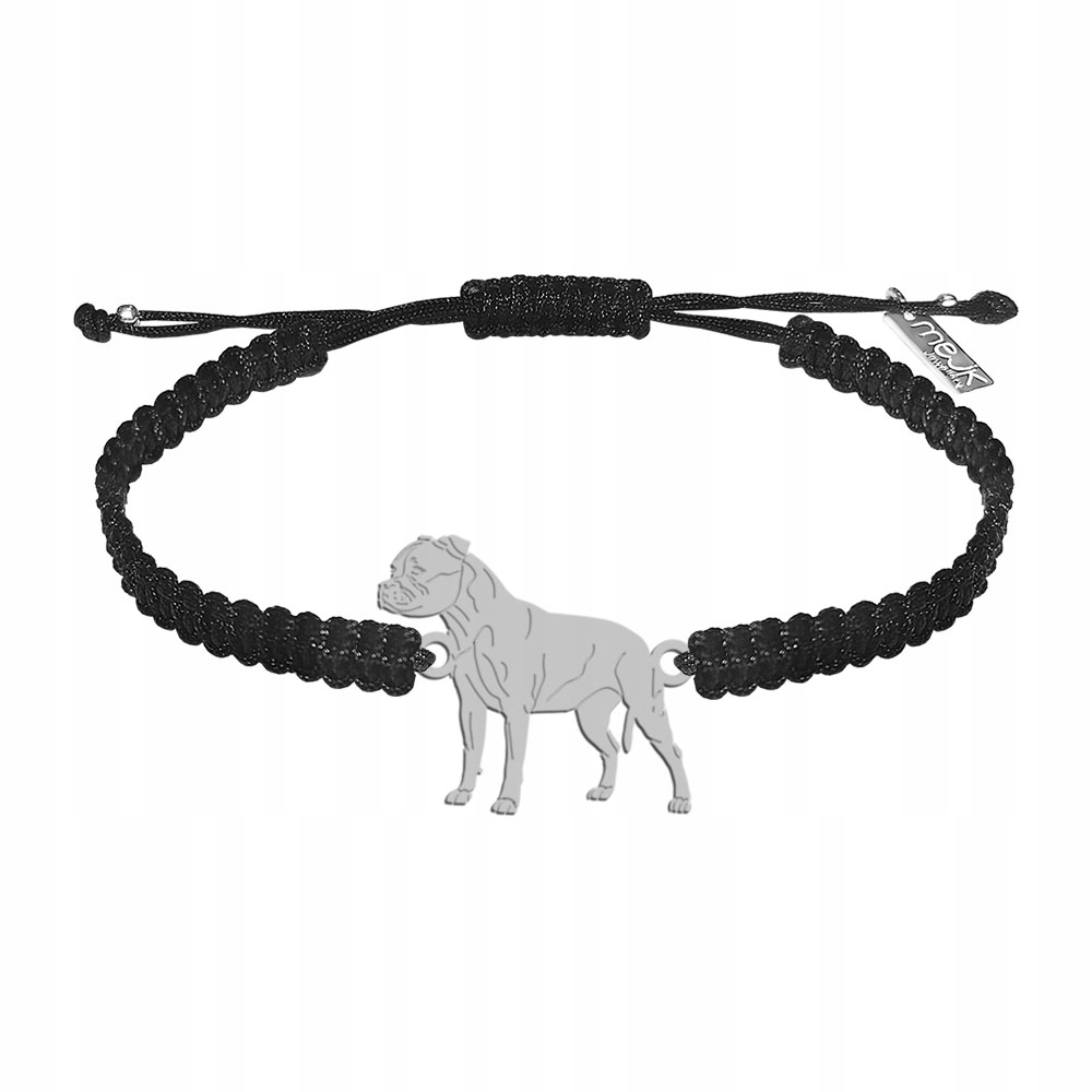Stříbrný náramek se psem Stafordšírský bulteriér 925 Makramé Gravírování