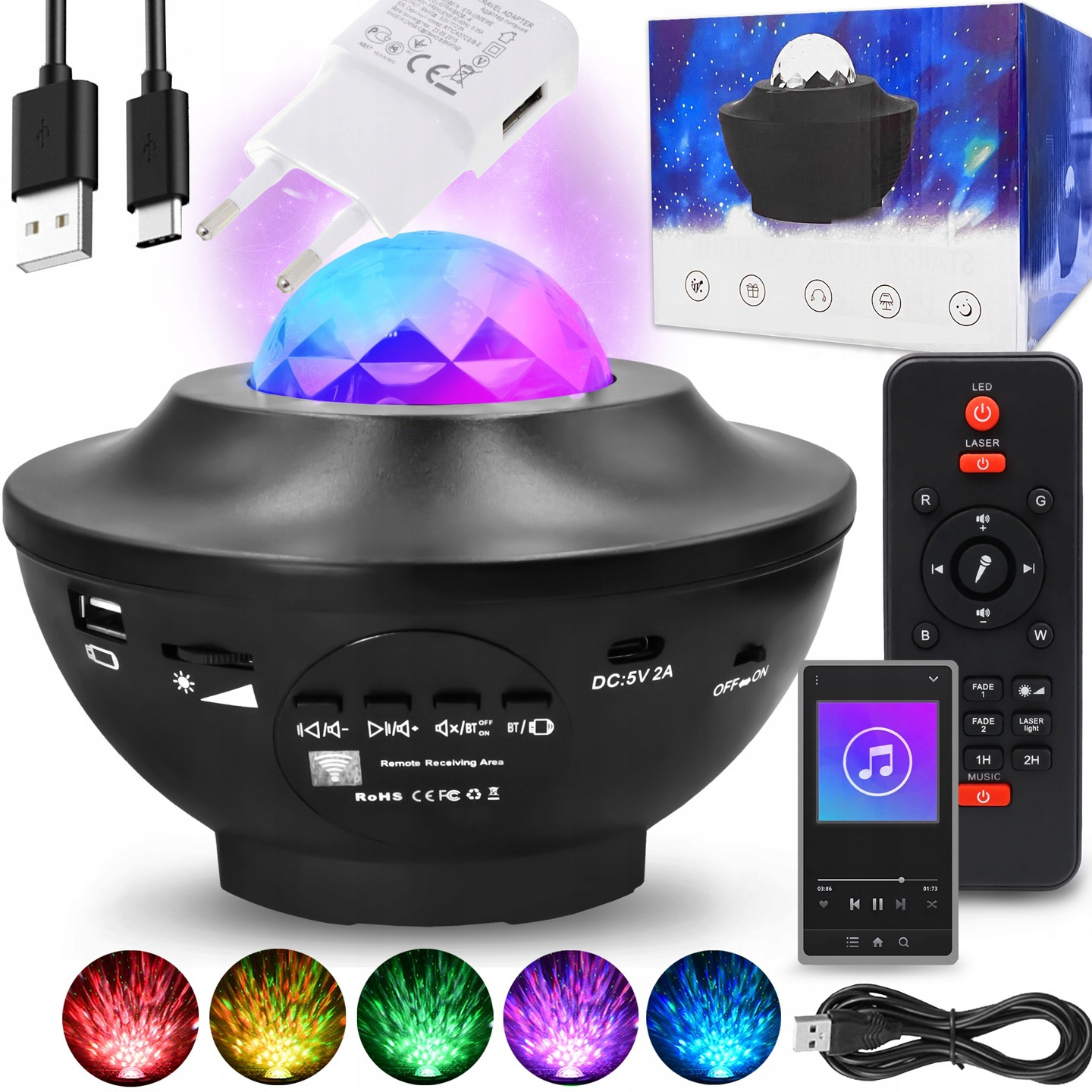 

Nowoczesny Projektor Gwiazd Bluetooth Pilot Lampka