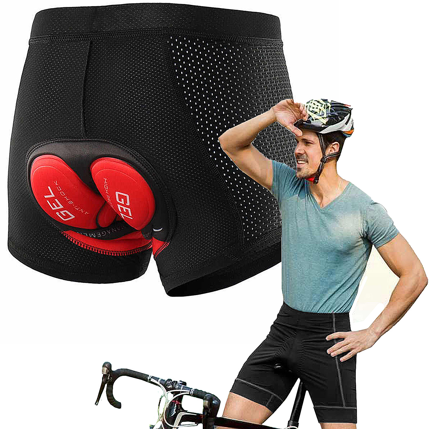 SPODENKI ROWEROWE SZORTY Z WKŁADKĄ 3D ŻELOWĄ SZORTY BOKSERKI NA ROWER XXL Kod producenta Spodenki na rower Szorty Majtki żelowe