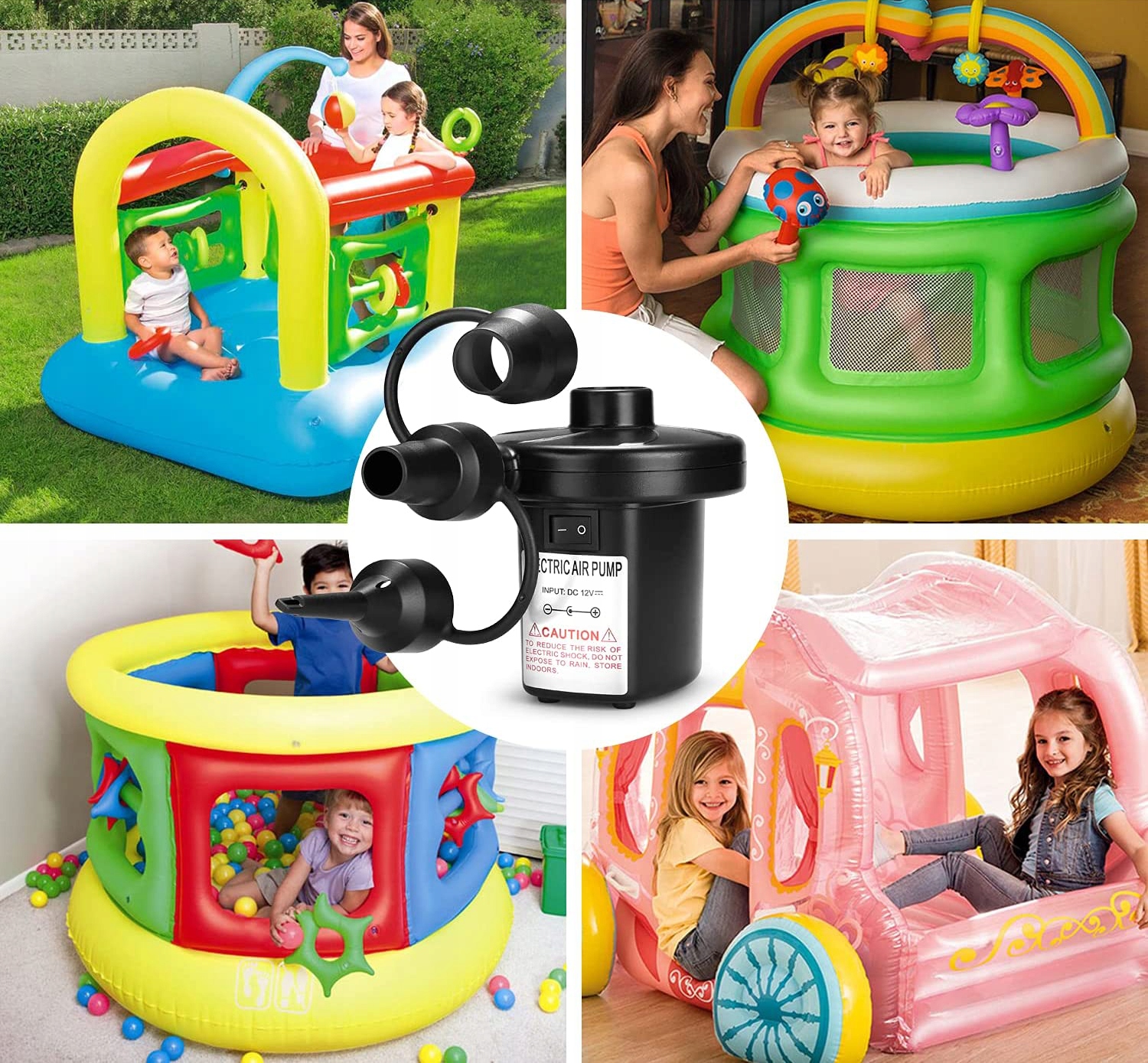 ELEKTRYCZNA POMPKA MATERAC PIŁKI 12V/230V+KOŃCÓWKI Przepływ powietrza 400 l/min