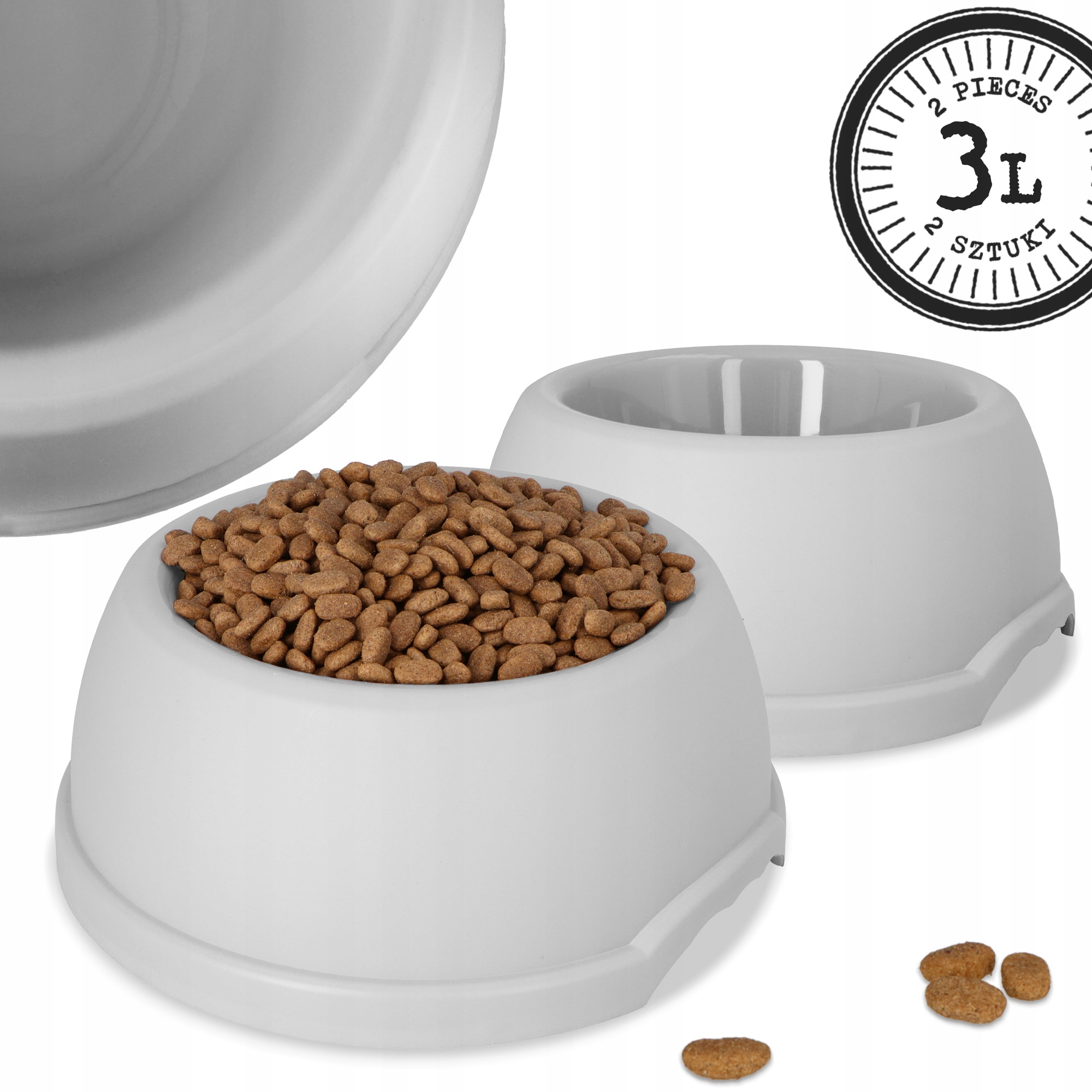 Levně 2x Velká Miska Pro Psa 3L Plastová Odolná Vůči Vodě Protiskluzová Krmivo F8-P