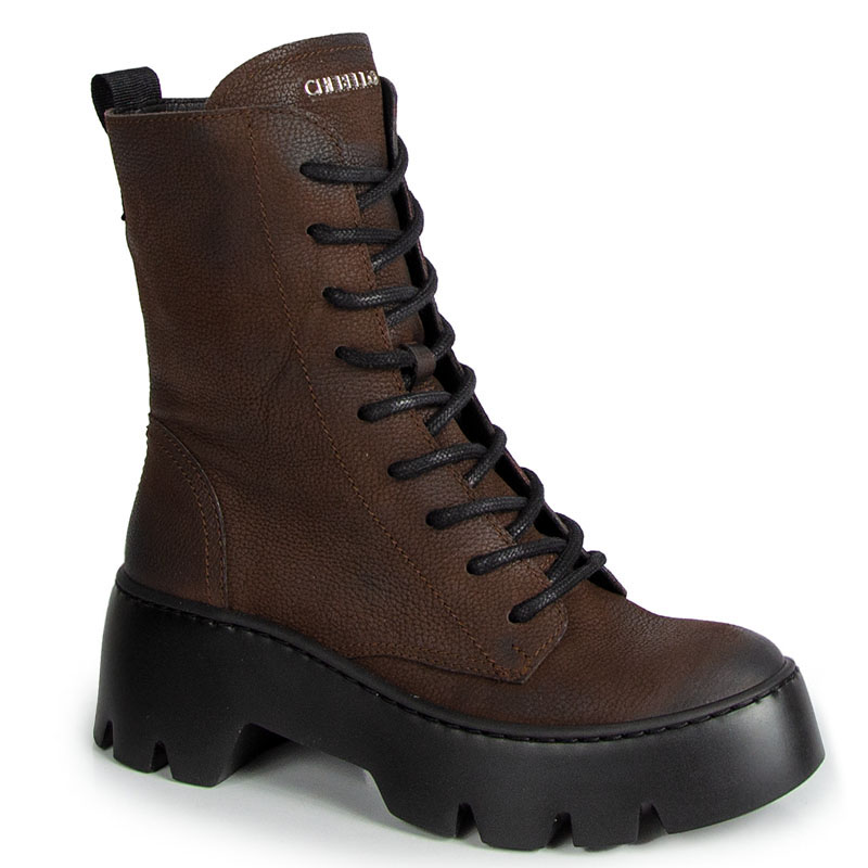 Chebello 4792 Hnědé Kožené Kotníkové Boty Na Platformě Vel. 40