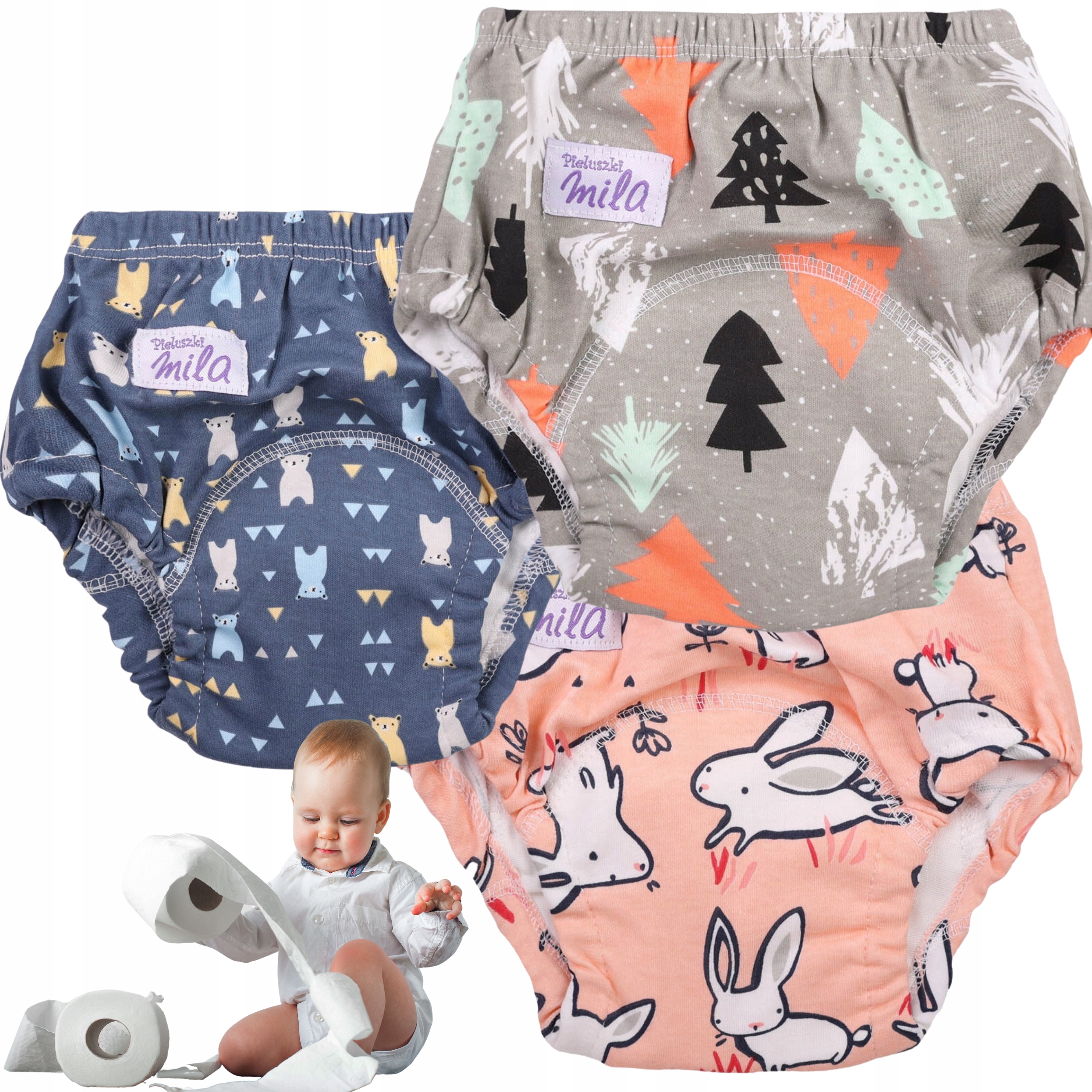 MAJTKI treningowe do nauki nocnika 12-14 kg 100% bawełna PREMIUM 3 sztuki