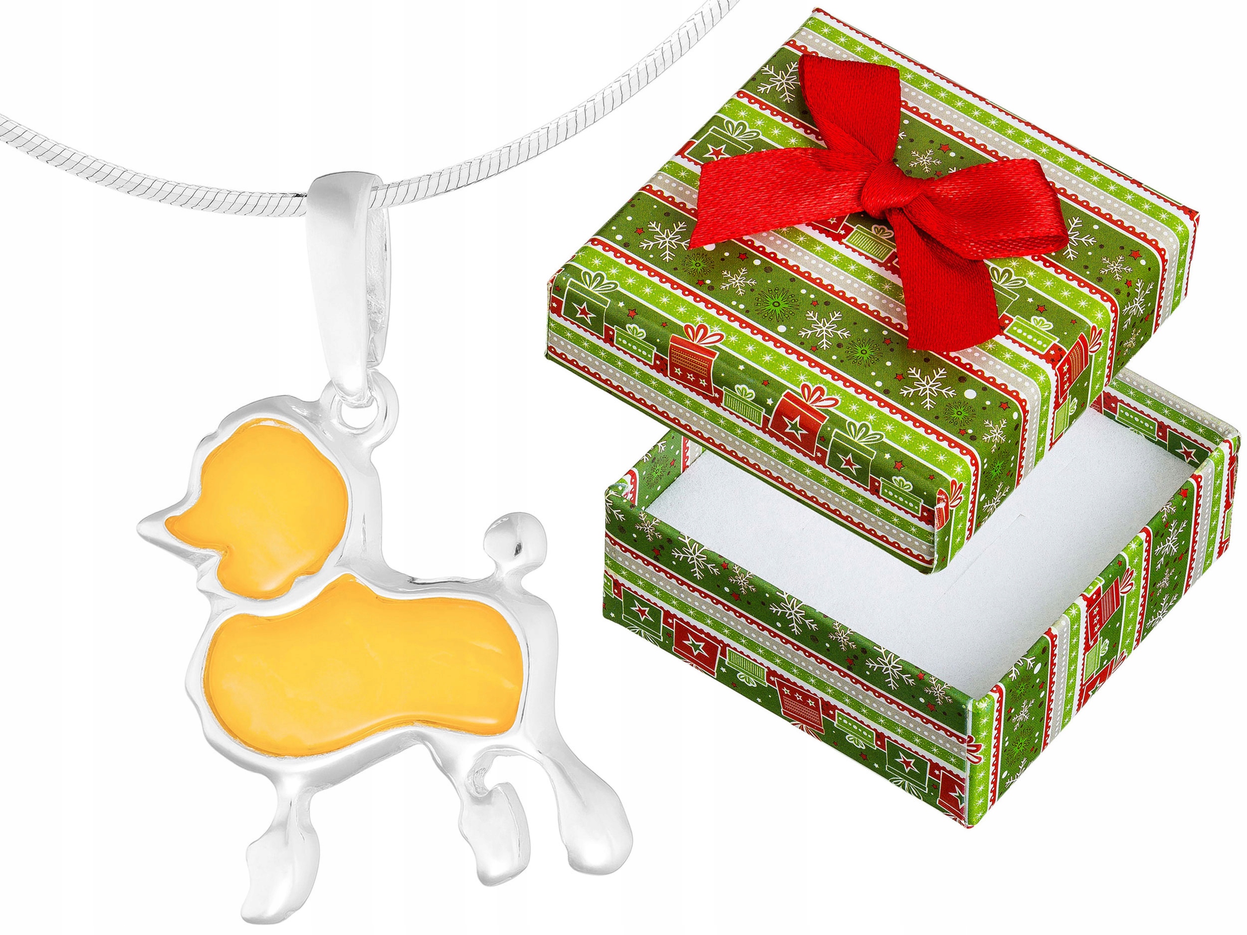 Dlouhý stříbrný dámský náhrdelník Pudl s mléčným jantarem Pes Stříbro 50