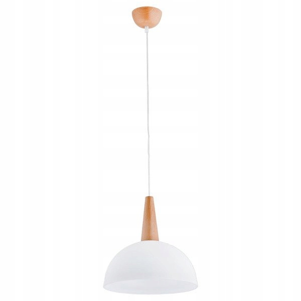 Závěsná lampa bílá hnědá dřevěná kulatá 30 cm do kuchyně jídelny Alfa