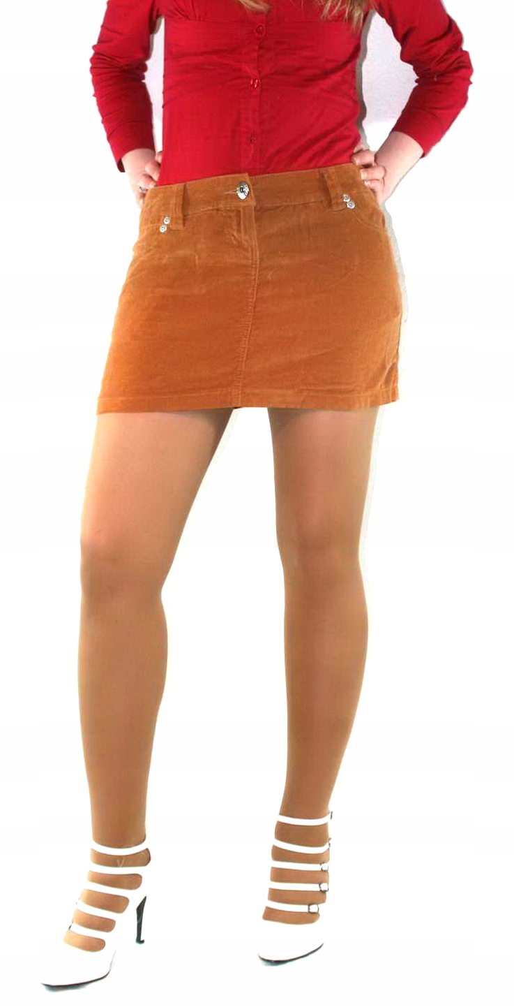 Spódnica mini ruda biodrówka sztruksowa sztruks L