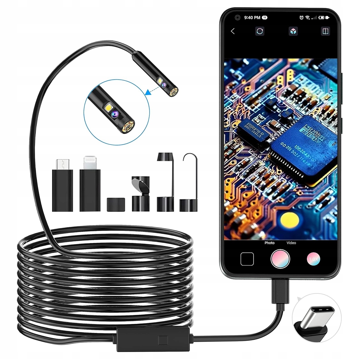 KAMERA INSPEKCYJNA ENDOSKOP DO TELEFONU 2xFULLHD LED ANDROID IPHONE 5M 3w1 Marka inna