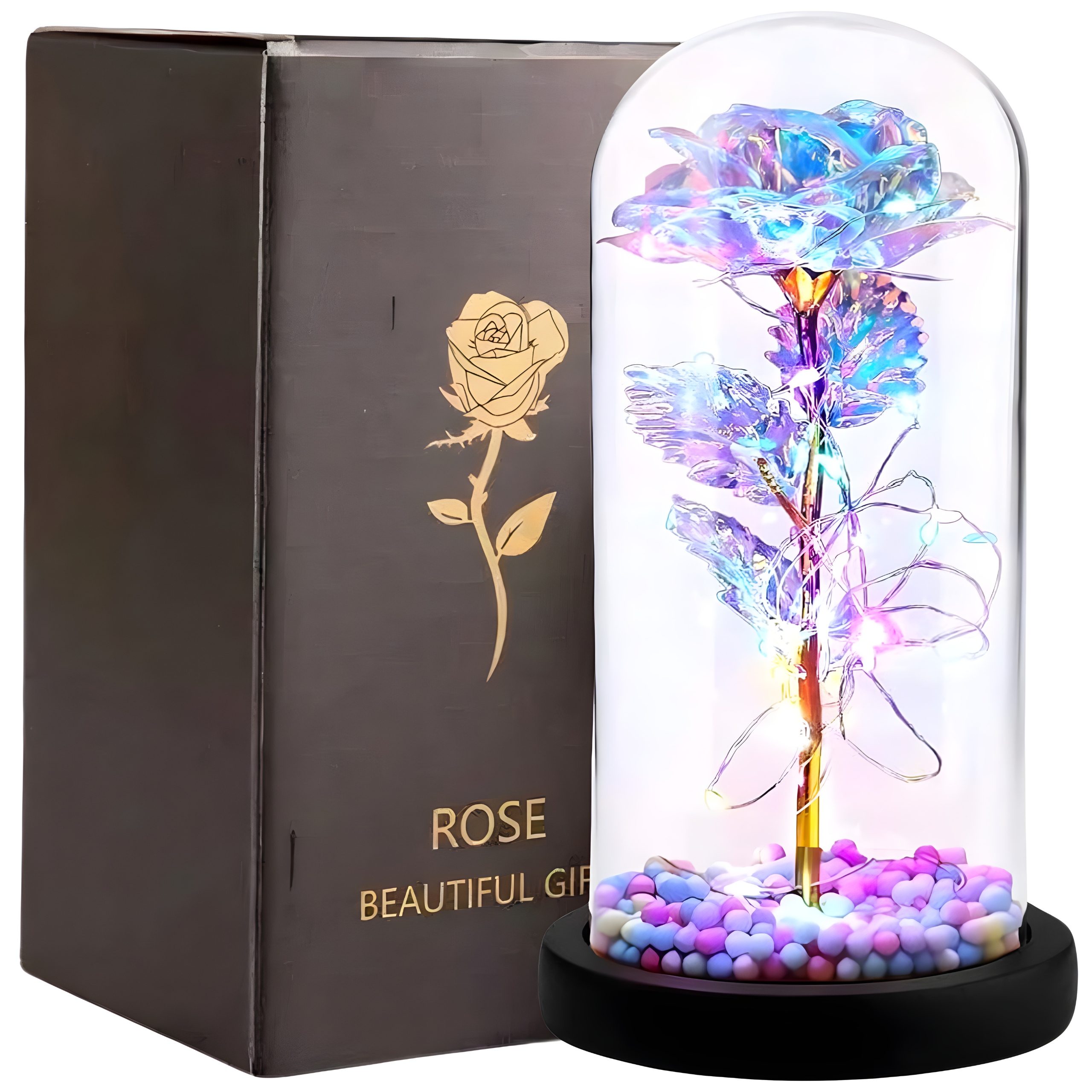 ETERNAL ROSE IN GLASS LED GLOWING GIFT WOMEN'S DAY FOR WIFE'S GIRLFRIEND