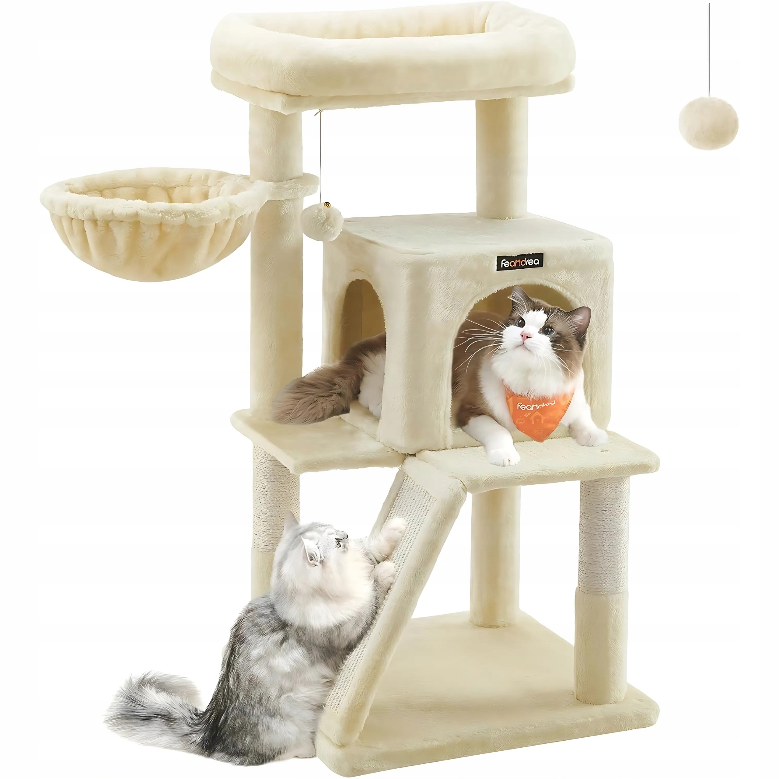 Drapak Feandrea ,budka,legowisko,drabinka dla kota z dużą platformą, beżowy