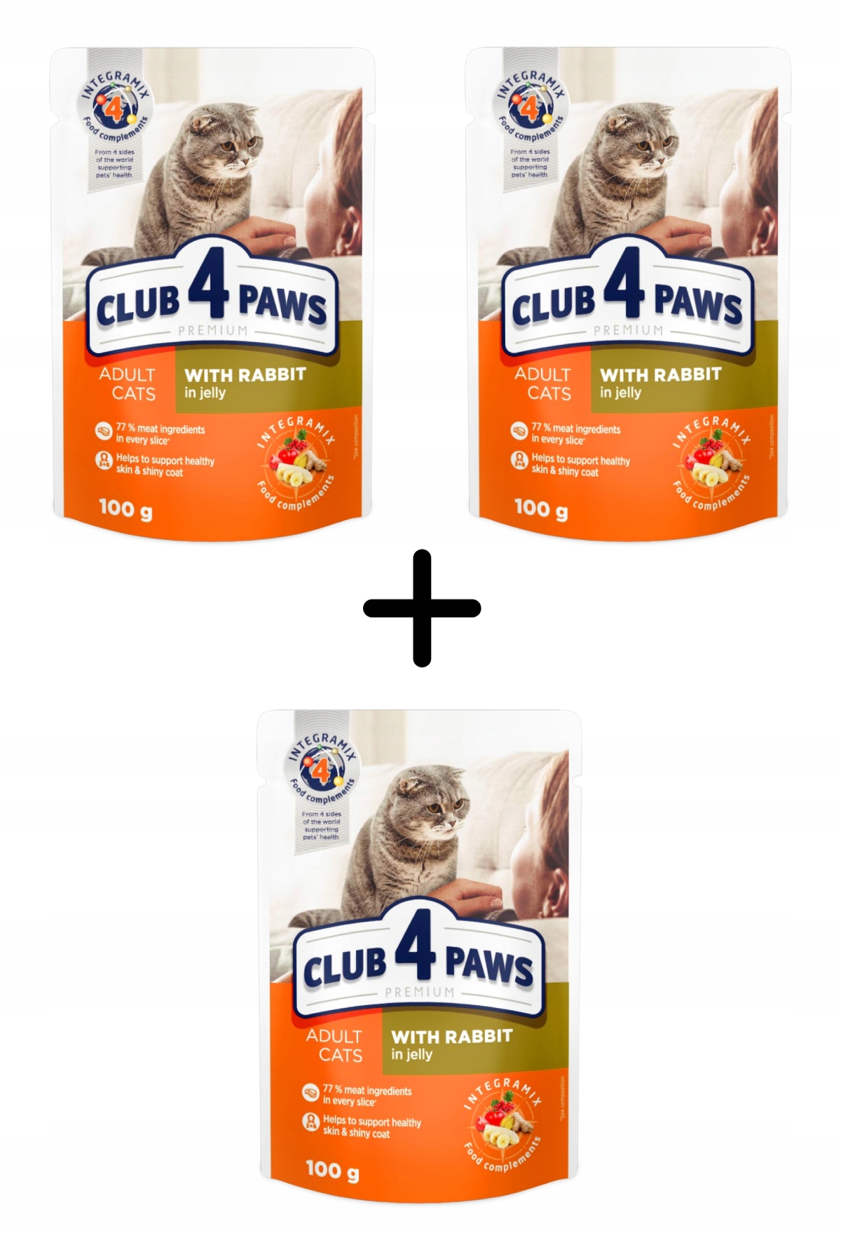 Mokré krmivo pro kočky 72x100 g s králíkem v želé Club 4 Paws