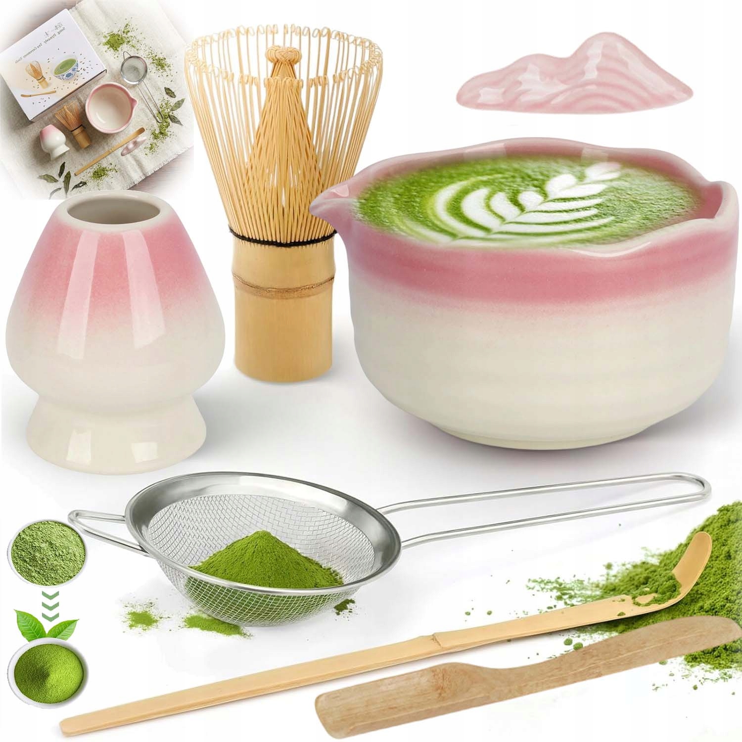 Zestaw Do Matchy 7W1 Ceramiczny Czarka Miotełka Łyżeczka Do Herbaty Matcha