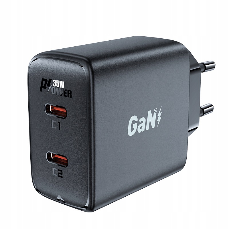 Szybka ładowarka sieciowa GaN 35W Pd 2x Usb C Acefast A49 czarna