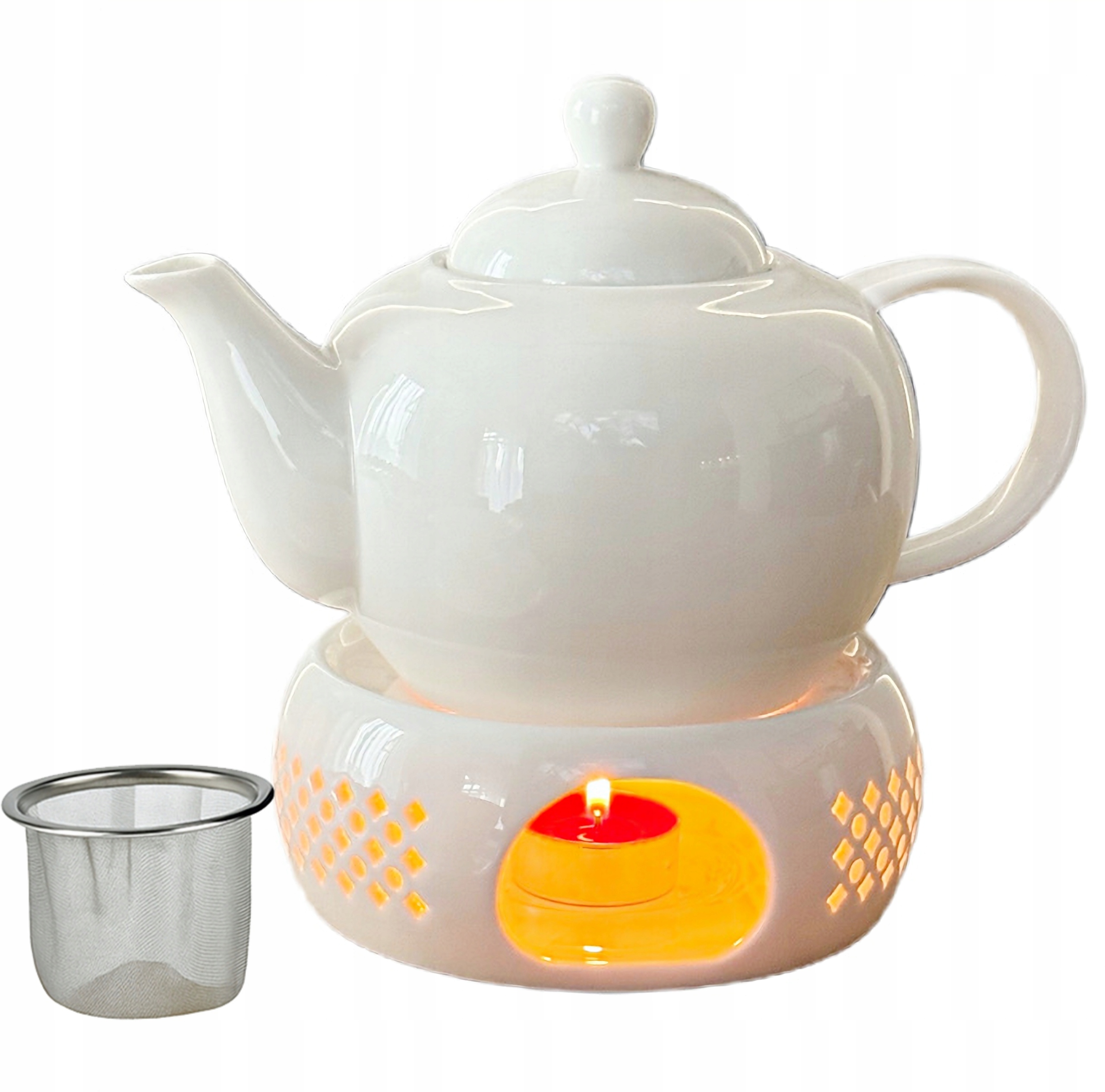 Dzbanek Zaparzacz do herbaty z sitkiem Podgrzewacz ceramiczny Zestaw 1l