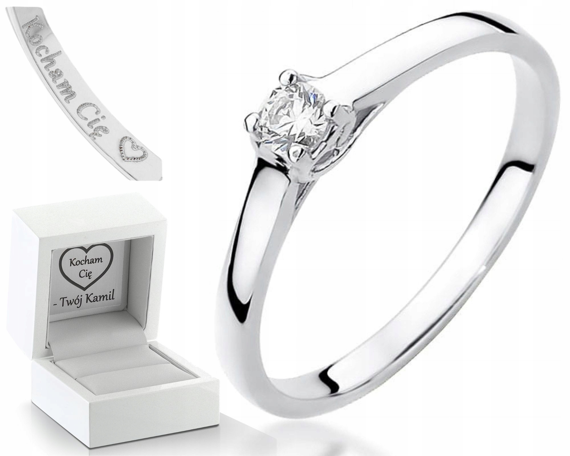 Bílé Zlato Prstýnek S Briliantem 585 Gravírování Zásnubní Dárek