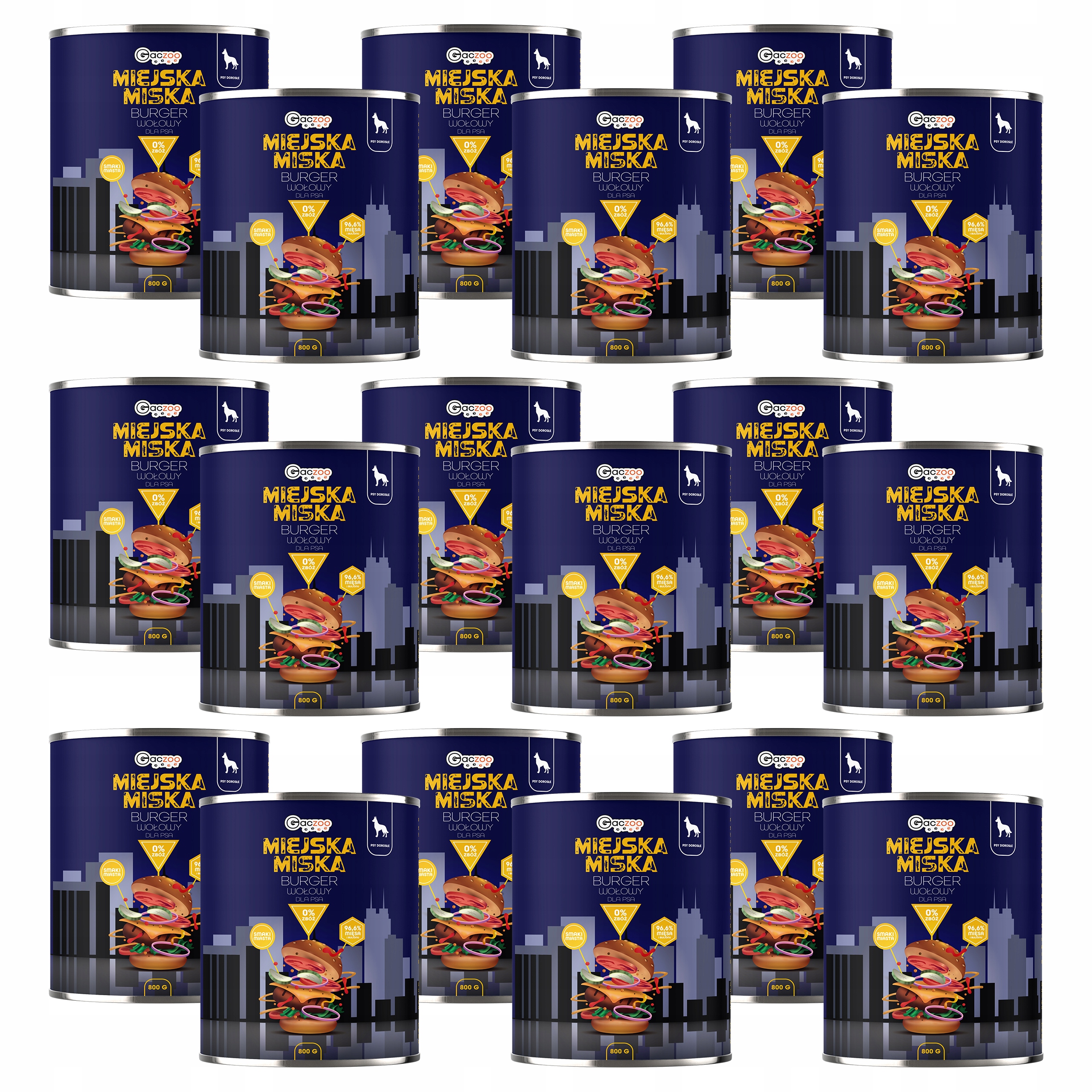 Levně Gaczoo Městská miska bezobilná krmivo pro psy Burger Hovězí 18 x 800 g