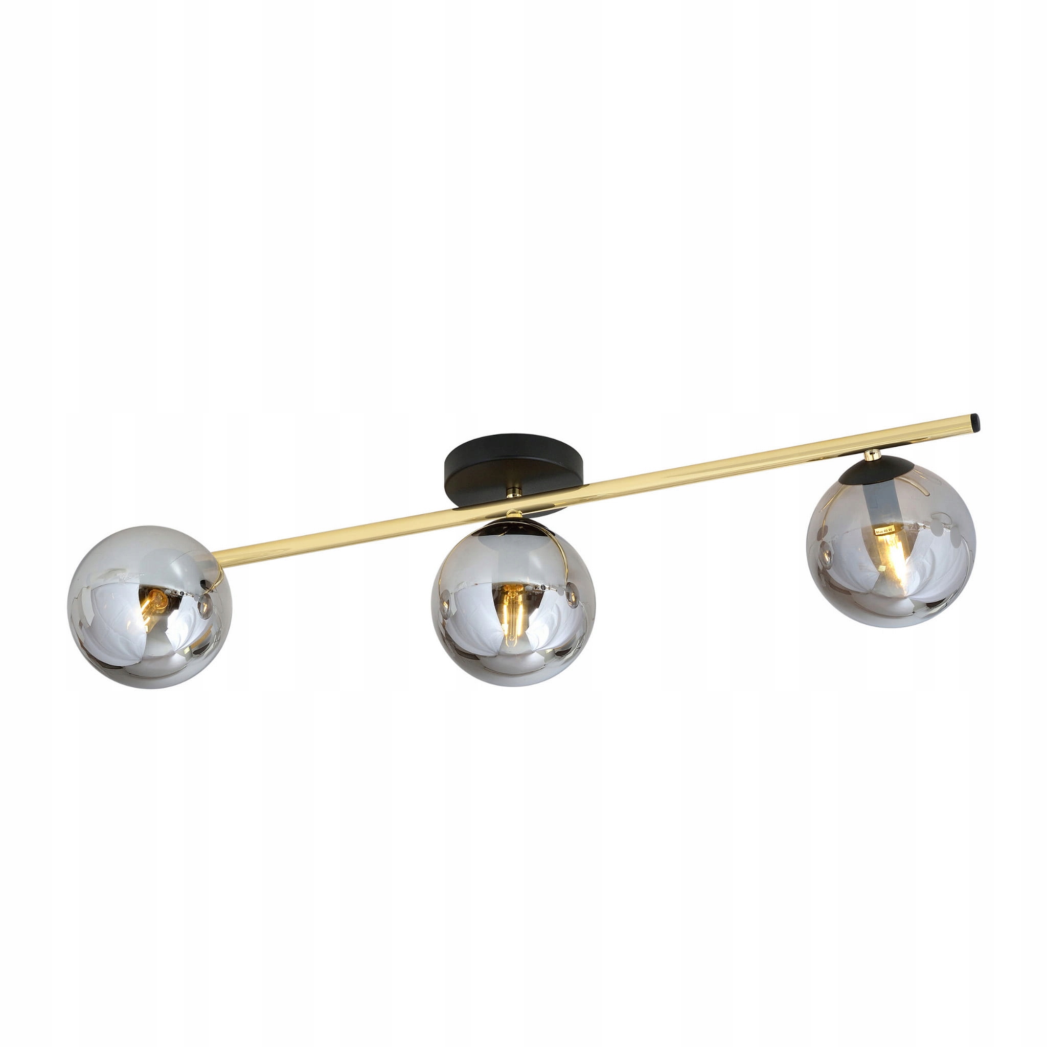 Stropná lampa trojitá, zlatá, sklenená, grafitové gule, lišta 80 cm Emibig