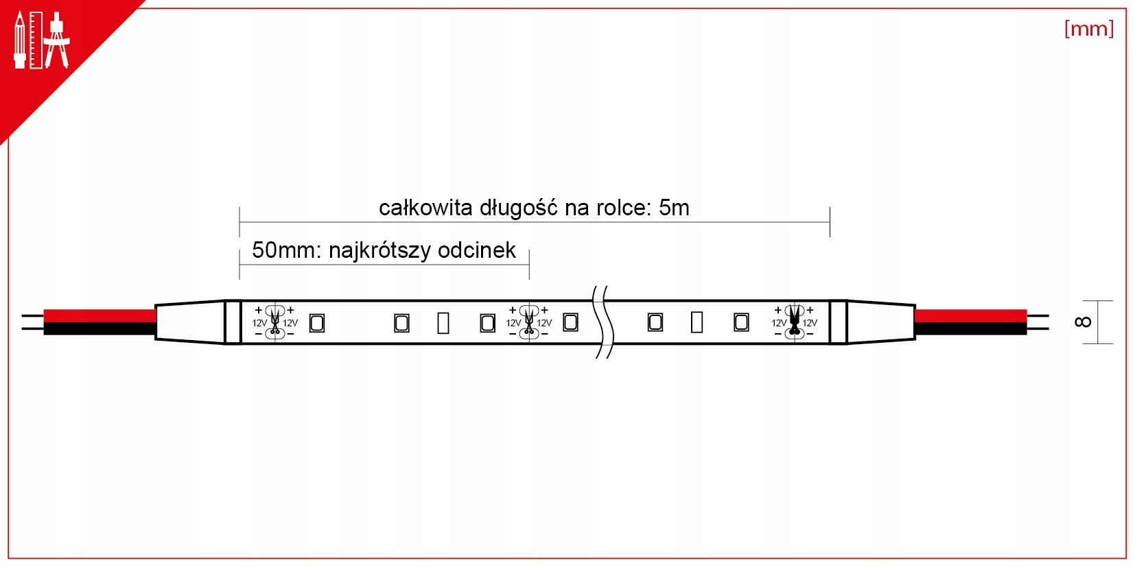 TAŚMA LED 12V STANDARD ROLKA 5M CIEPŁA 24W IP54 Barwa światła biały ciepły