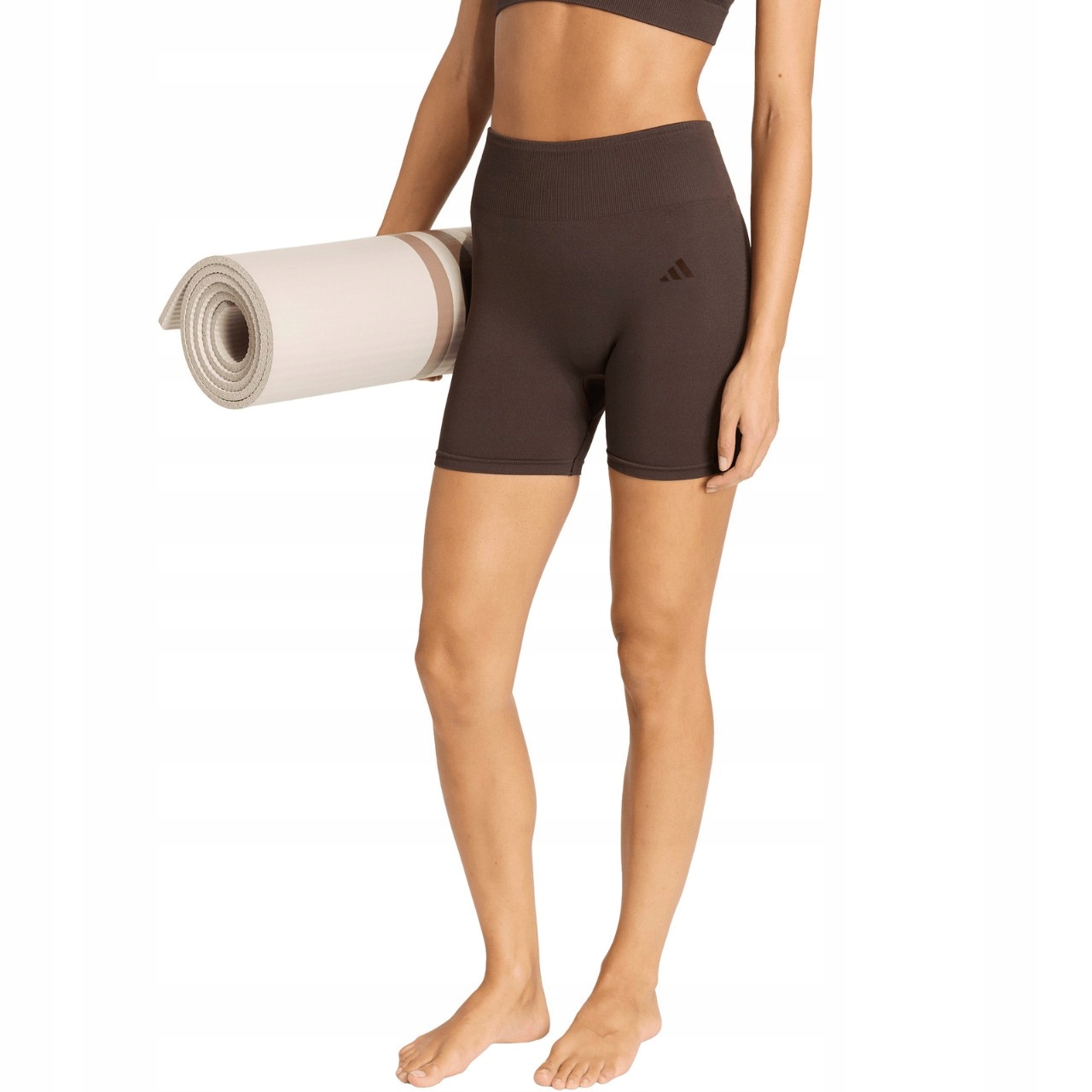 Spodenki damskie adidas Workout Essentials Knit 4 Inch Leggings brązowe K