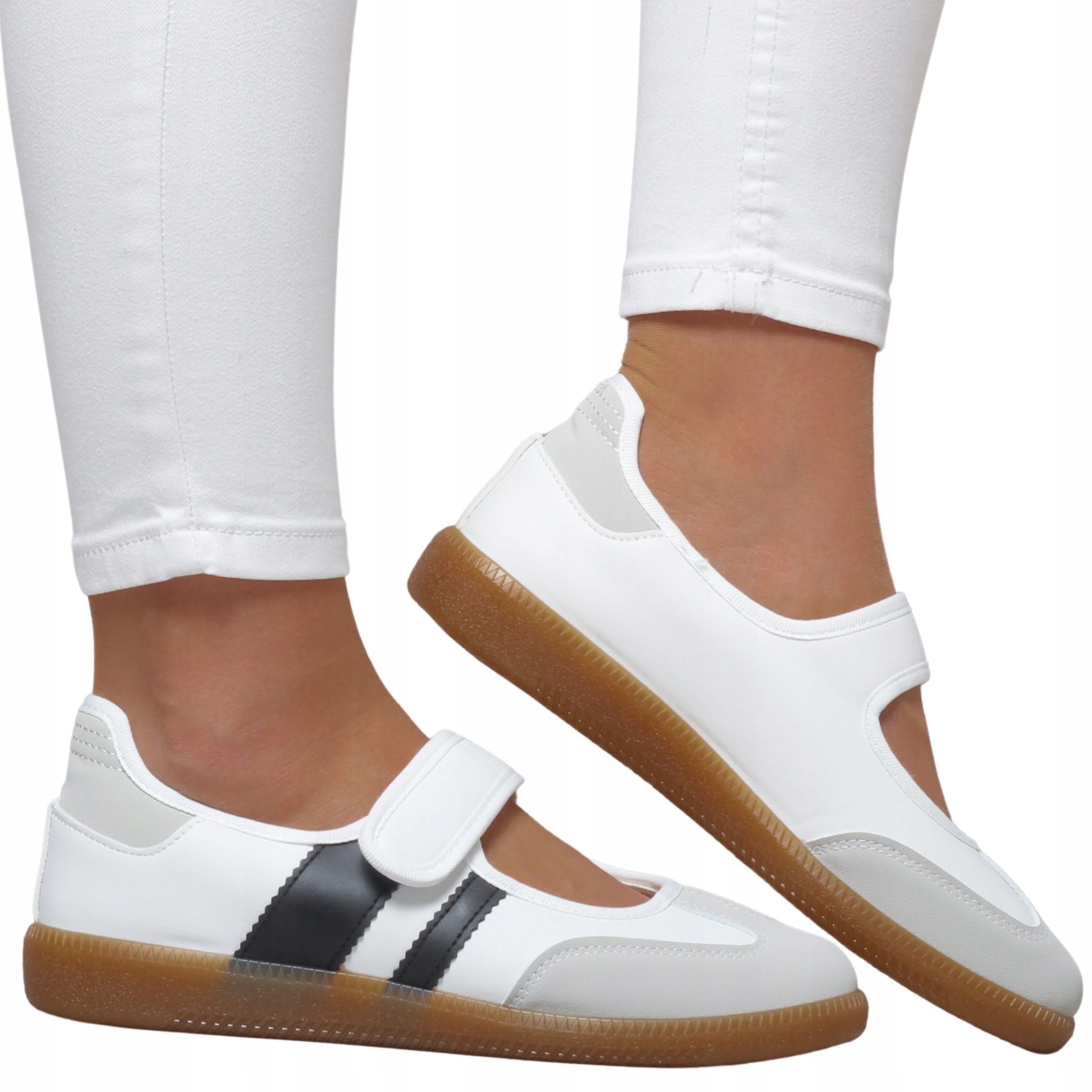 Buty damskie baleriny sportowe białe na rzep lekkie gumowa podeszwa