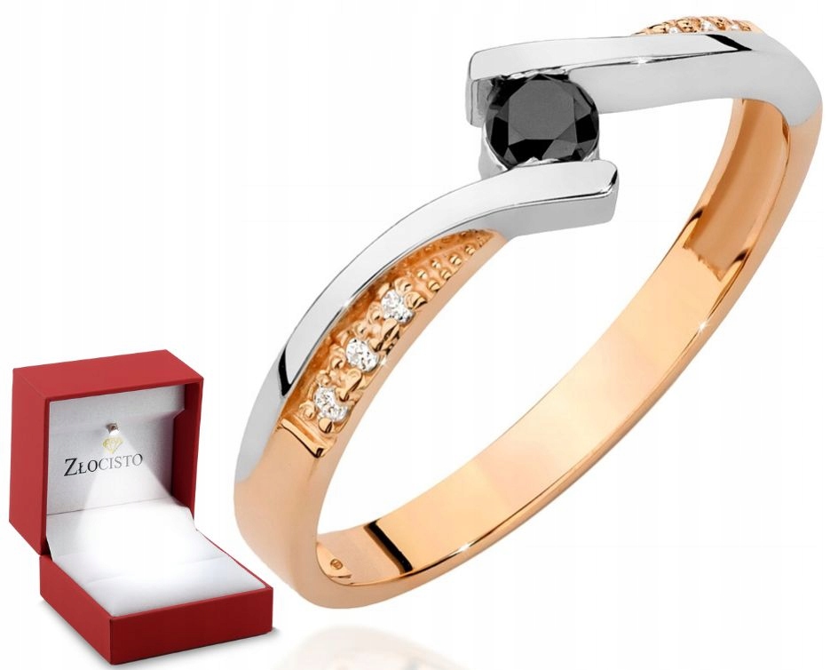 Růžové zlato Prstýnek Černý briliant gravírování 585