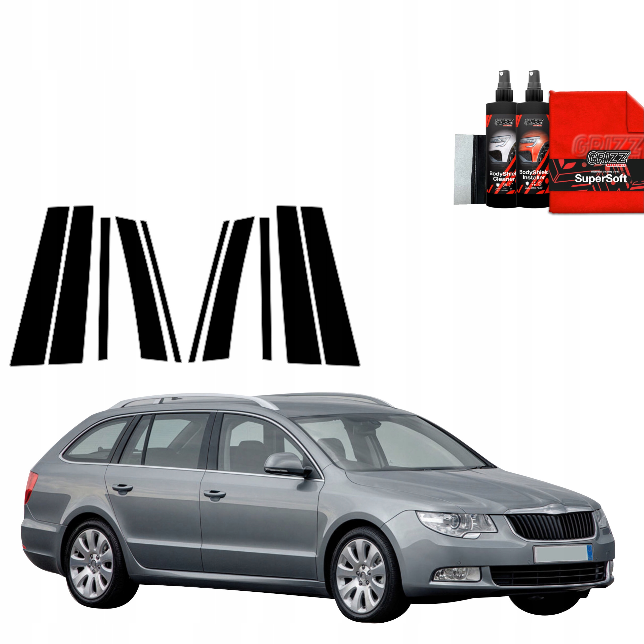 10v1 Černá fólie na sloupky pro Škoda Superb 2 Kombi (2009-2013)