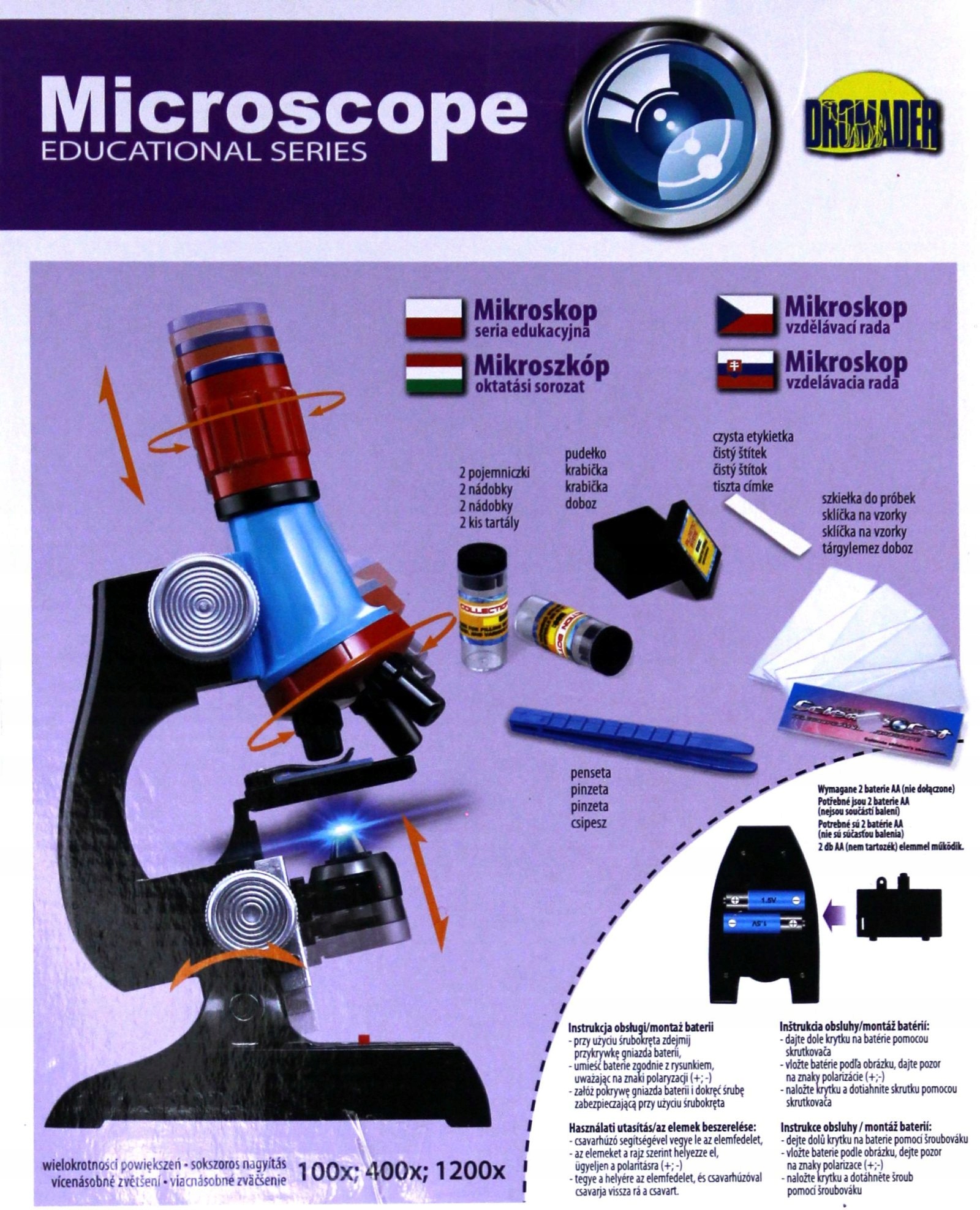 DROMADER MIKROSKOP 100, 400, 1200 X [ZABAWKA] Stan opakowania oryginalne
