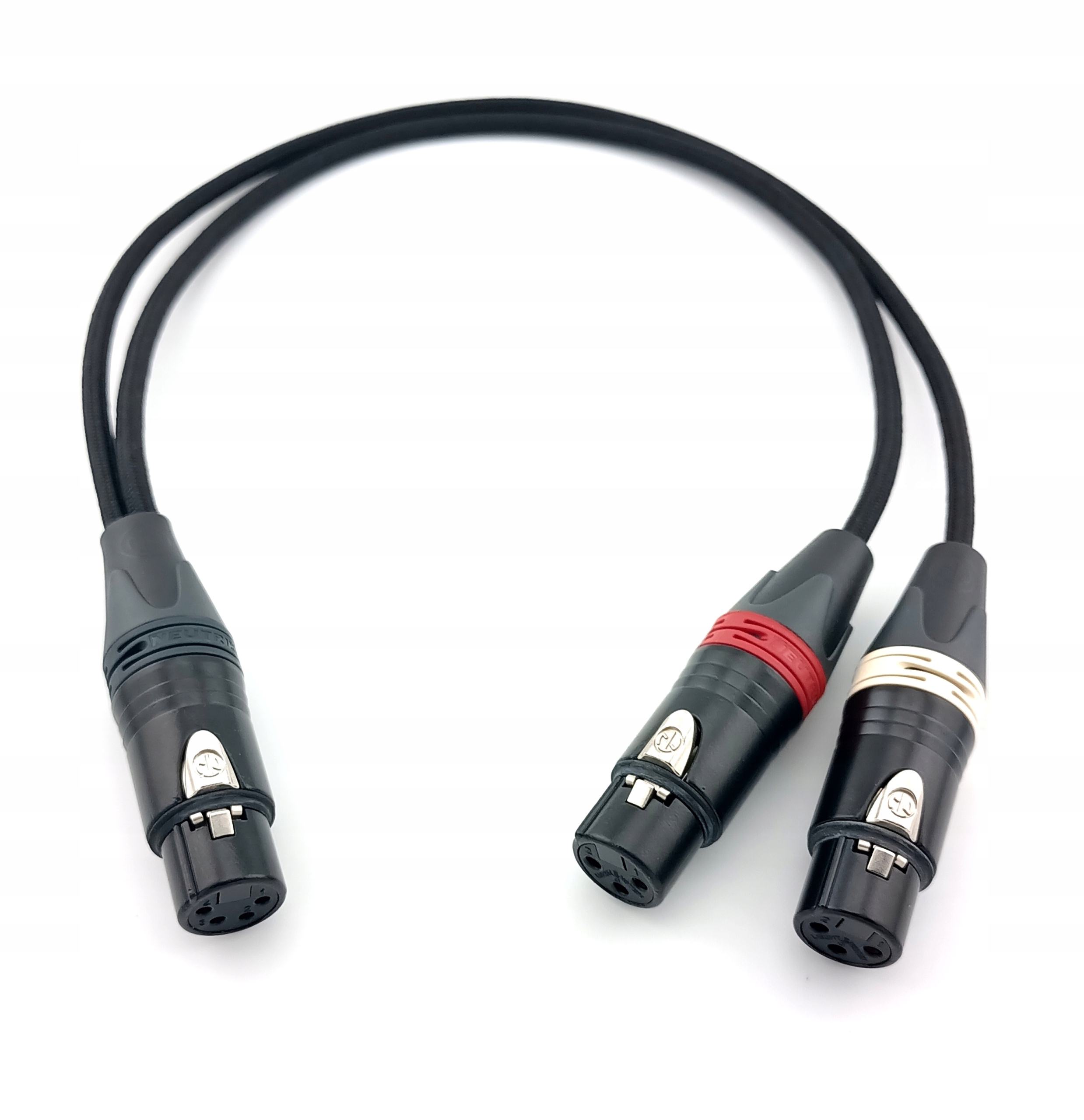 Ručne vyrobený audio adaptérový kábel XLR4 (ž) 2 x Xlr 3 (ž)