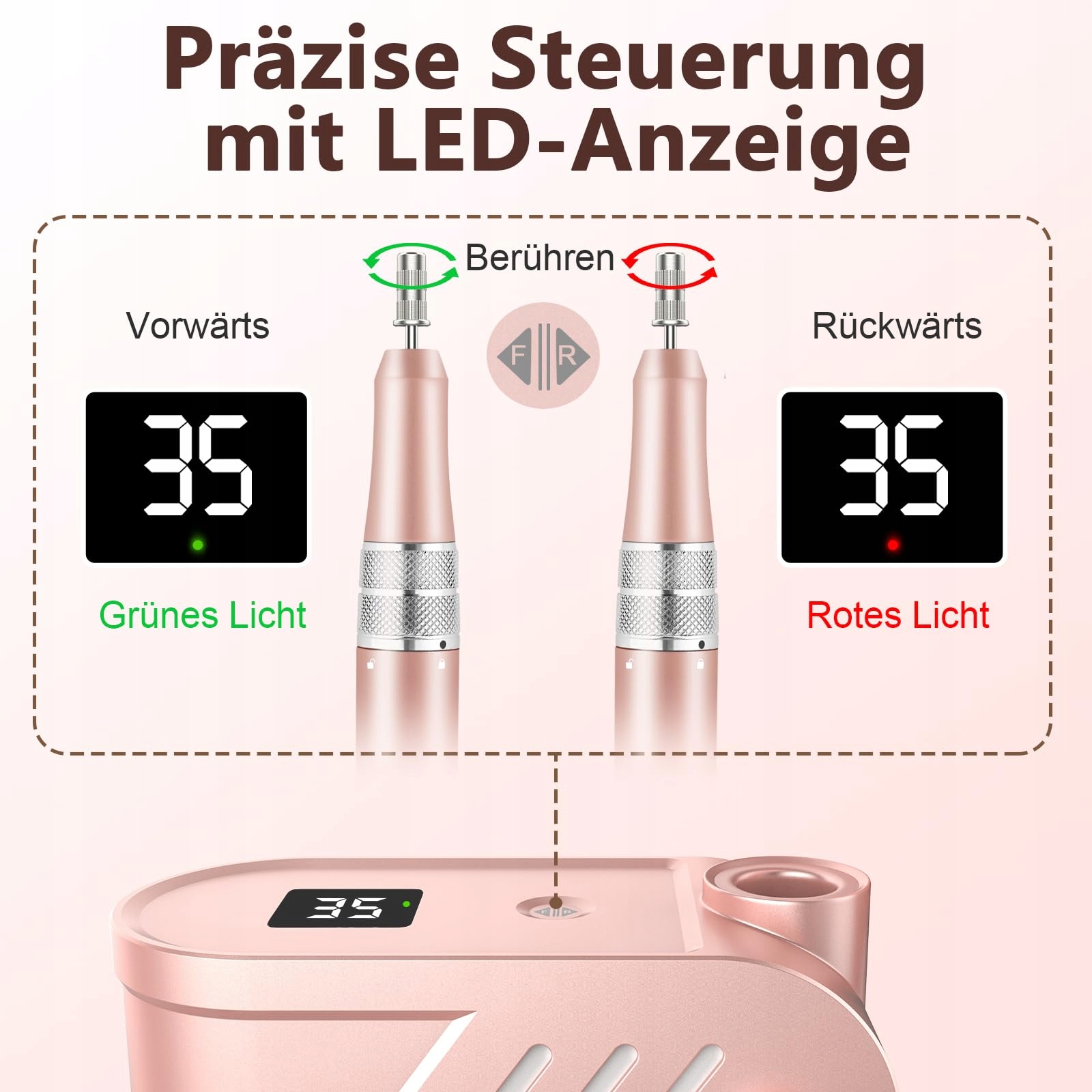 ENNIEWI Frezarka Do Paznokci Żelowych I Akrylowych 35000U/M LED Różowa — miniatura 4