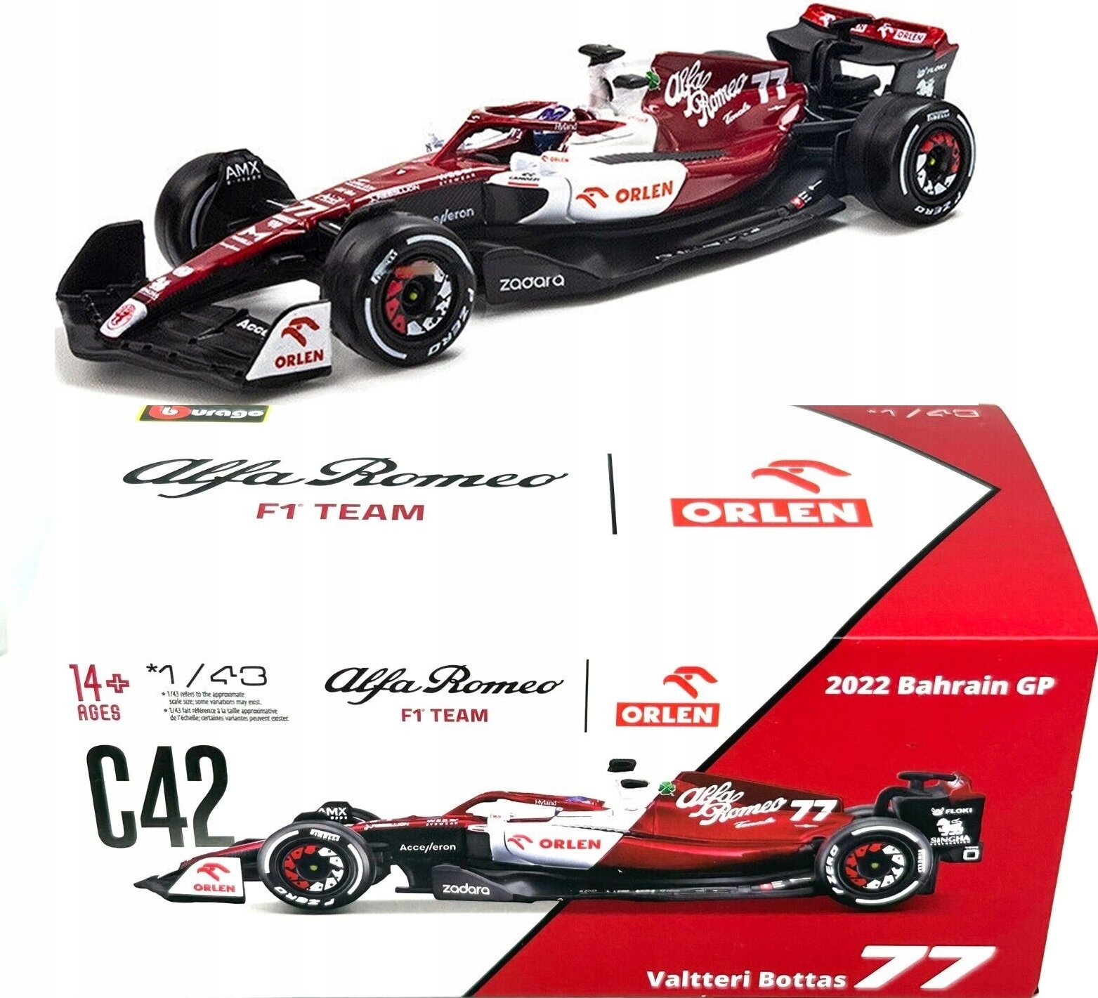 Alfa Romeo C42 F1 2022 77 Bottas Přilba BBurago 1:43
