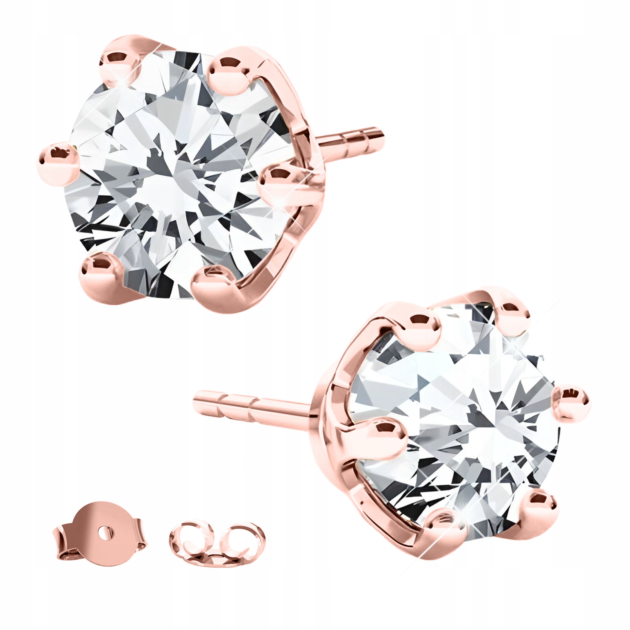 Růžové Náušnice se zirkony Stříbro 925 Kulaté Zirkony 6 mm Pozlacené 750