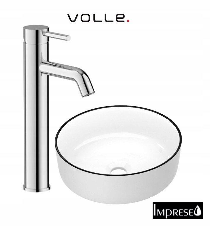 Okrúhla umývadlová doska 41 Imprese Black Edge biela Čierny Rant Batéria