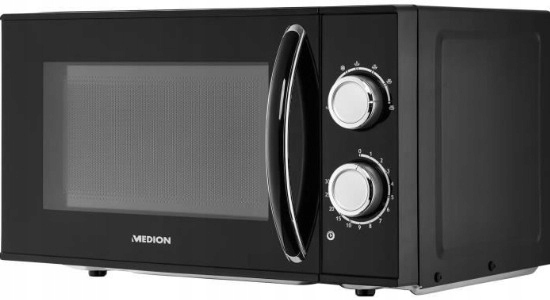 Kuchenka mikrofalowa Medion, mikrofalówka, dwa pokrętła, 17L, 700W, czarna