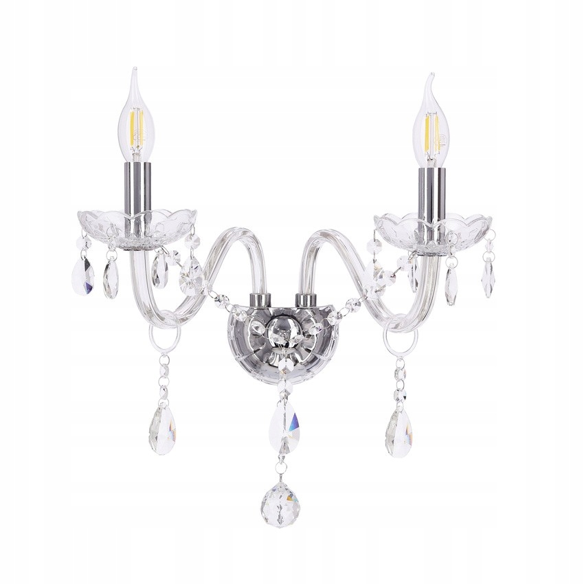 Strieborné nástenné svietidlo s kryštálikmi 2xE14 Cristallo 22-30276 Candellux