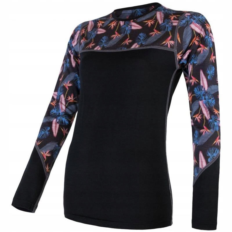 Sensor Triko Merino Impress dámské dlouhý černá vzor květiny M