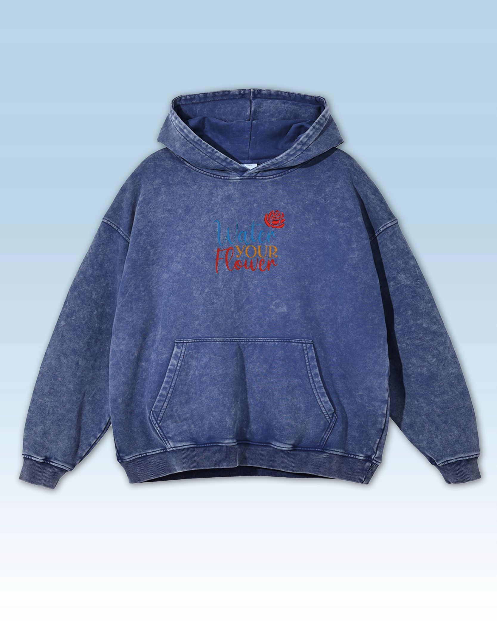 Mikina Water Your Flower Výšivka Pozitivní poselství Květiny Heslo Modrá XL