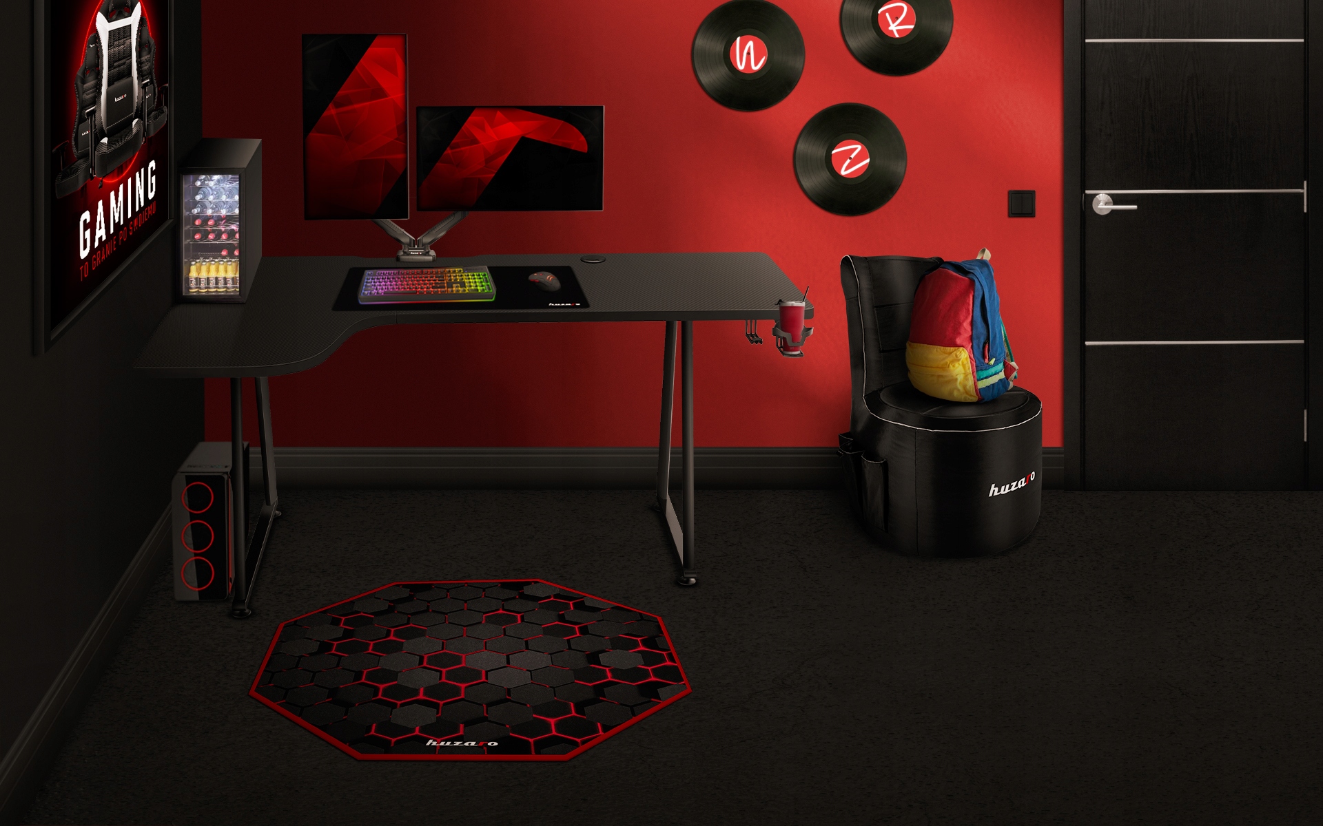 Biurko Gamingowe Narożne Komputerowe Gracza Huzaro Hero 7.7 Black Wysokość przestrzeni na nogi 75 cm