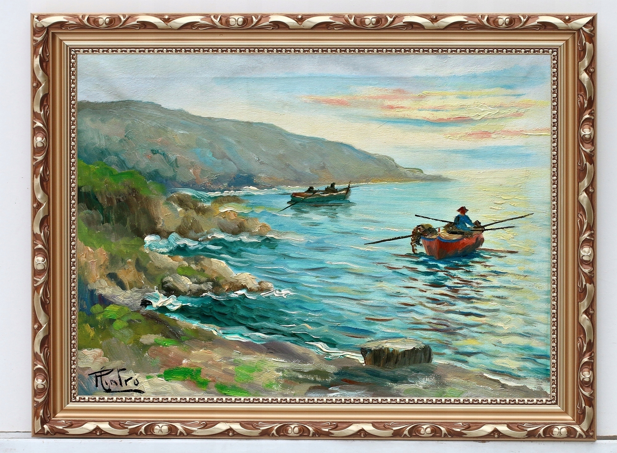 MARYNISTYCZNA SCENA - PRZEPIĘKNIE MALOWANY OBRAZ OLEJNY Z WŁOCH