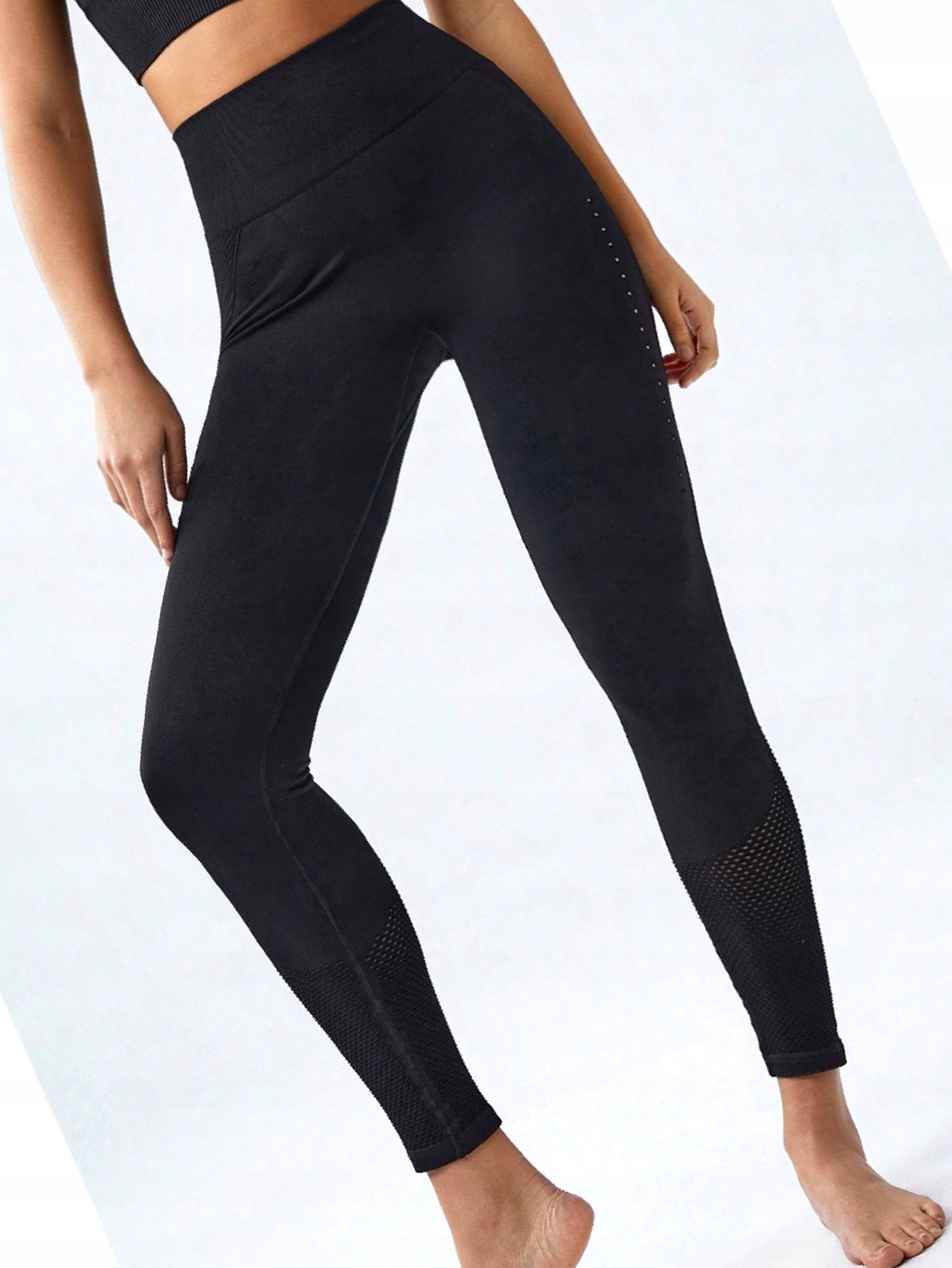 Legginsy Bezszwowe Sportowe Treningowe Czarne Oddychające S