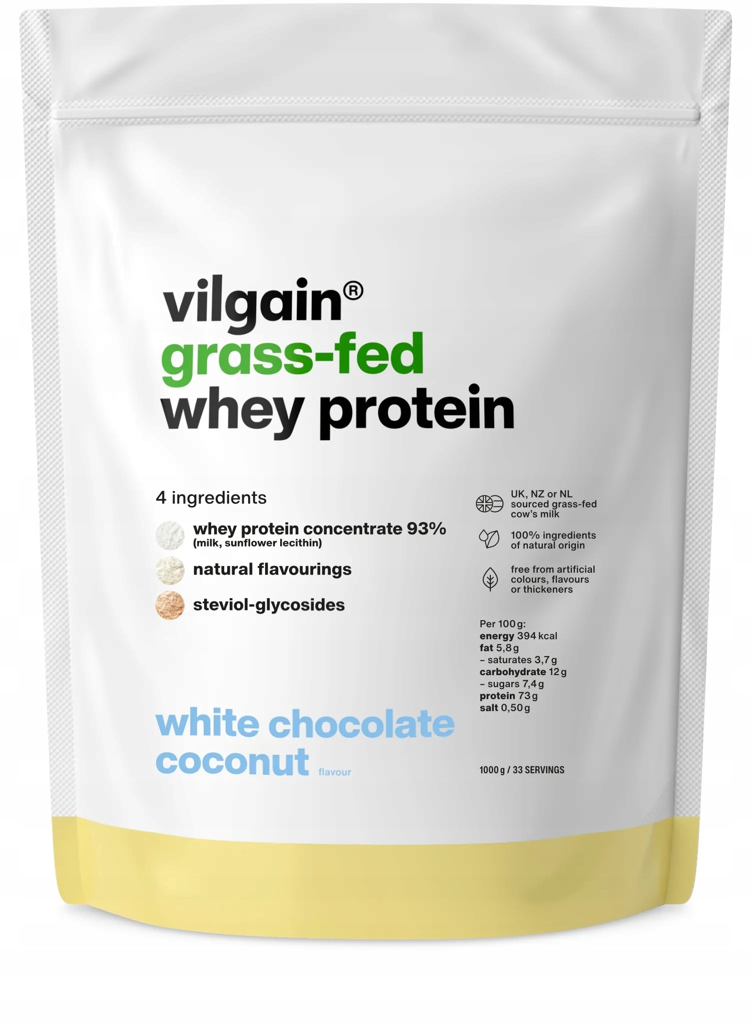 Vilgain Bílkoviny z mléka krav krmených trávou White Chocolate Coconut 1000 g